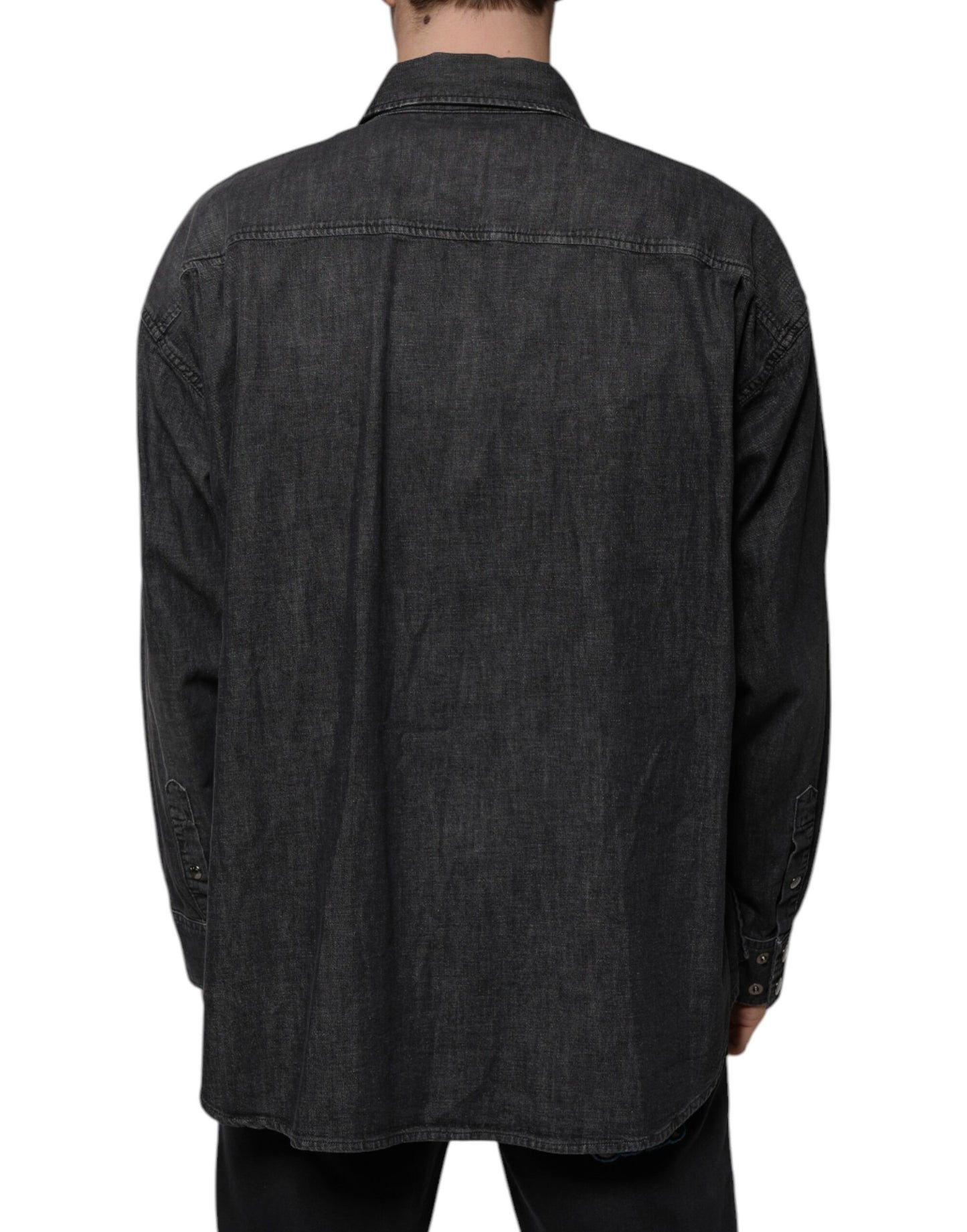 Dolce & Gabbana Black Logo Cotton Button Down Denim Shirt by Dolce & Gabbana