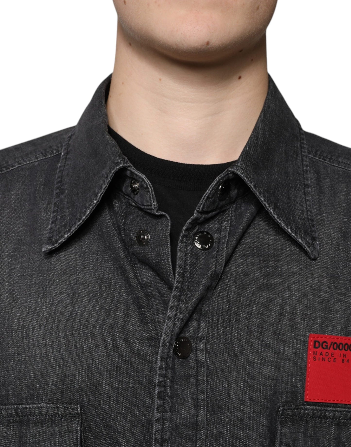 Dolce & Gabbana Black Logo Cotton Button Down Denim Shirt by Dolce & Gabbana