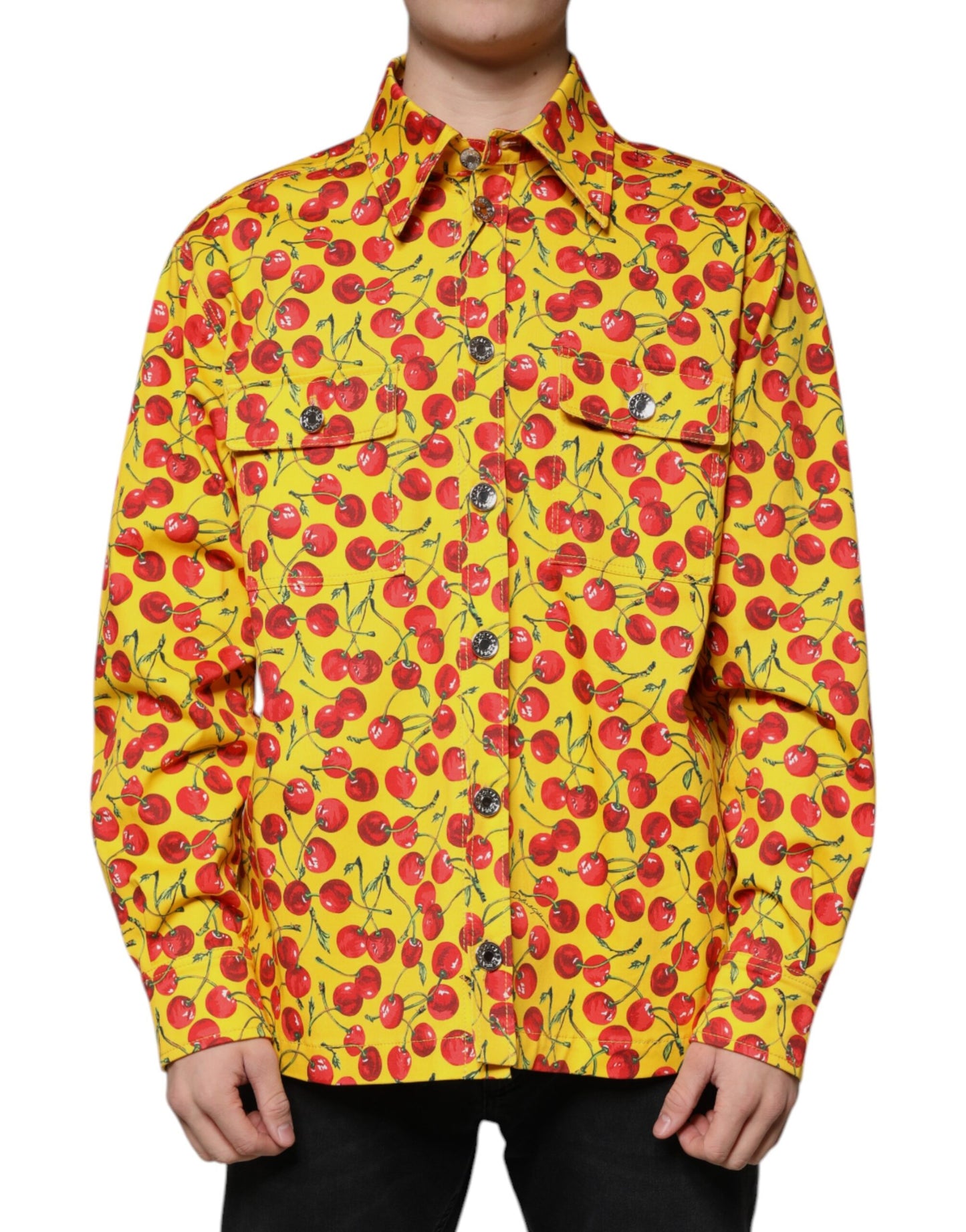 Dolce & Gabbana Yellow Cherry Button Down Men Casual Shirt by Dolce & Gabbana