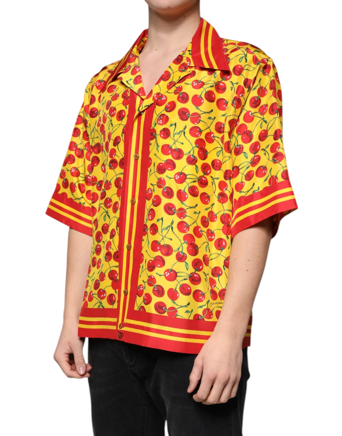 Dolce & Gabbana Yellow Cherry Button Down Silk Casual Shirt by Dolce & Gabbana