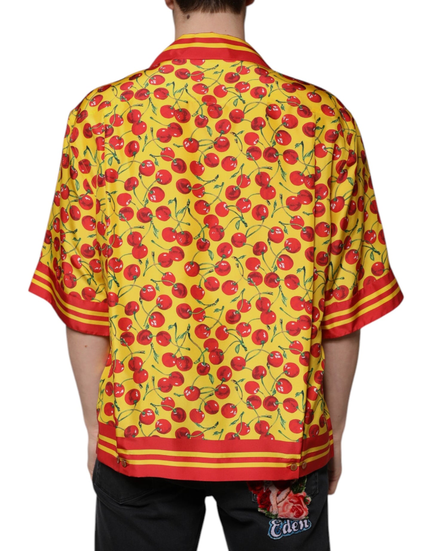 Dolce & Gabbana Yellow Cherry Button Down Silk Casual Shirt by Dolce & Gabbana