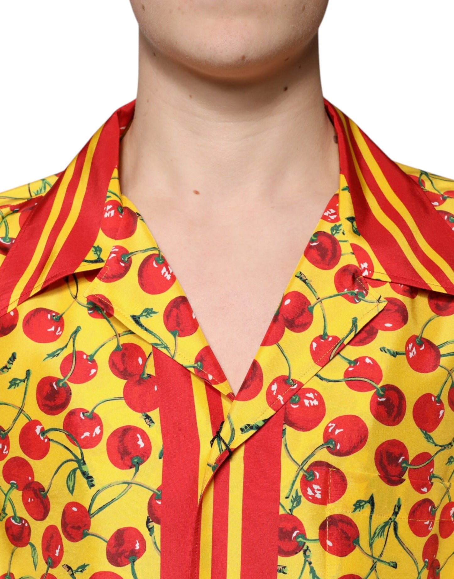 Dolce & Gabbana Yellow Cherry Button Down Silk Casual Shirt by Dolce & Gabbana