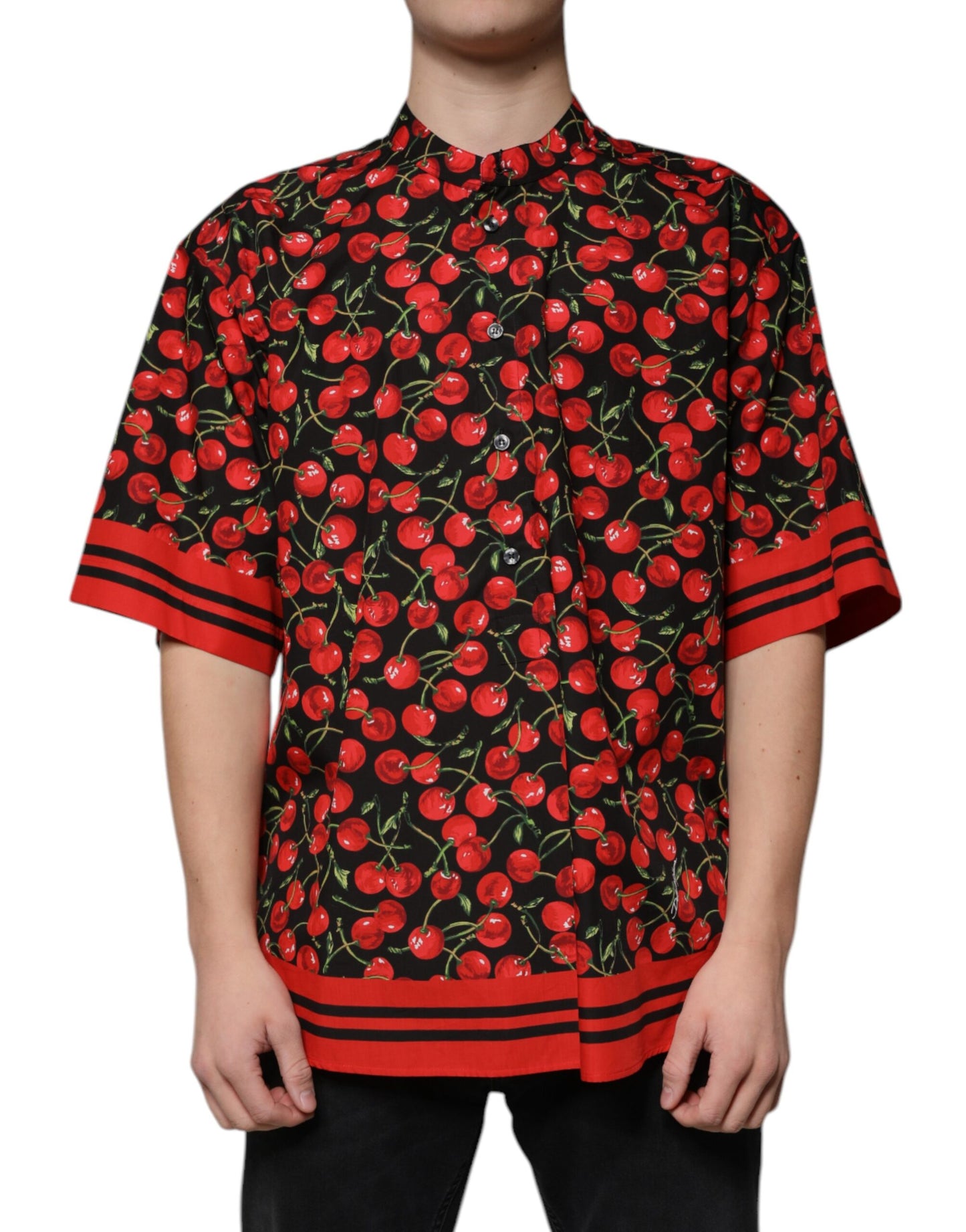 Dolce & Gabbana Black Cherry Cotton Button Down Casual Shirt by Dolce & Gabbana