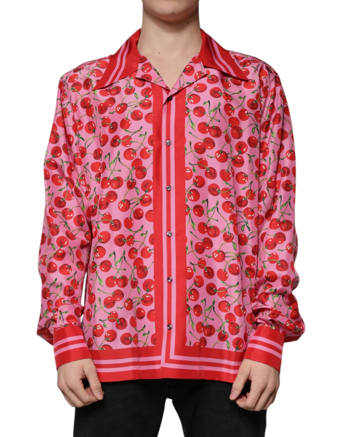 Dolce & Gabbana Pink Cherry Silk Button Down Casual Shirt by Dolce & Gabbana