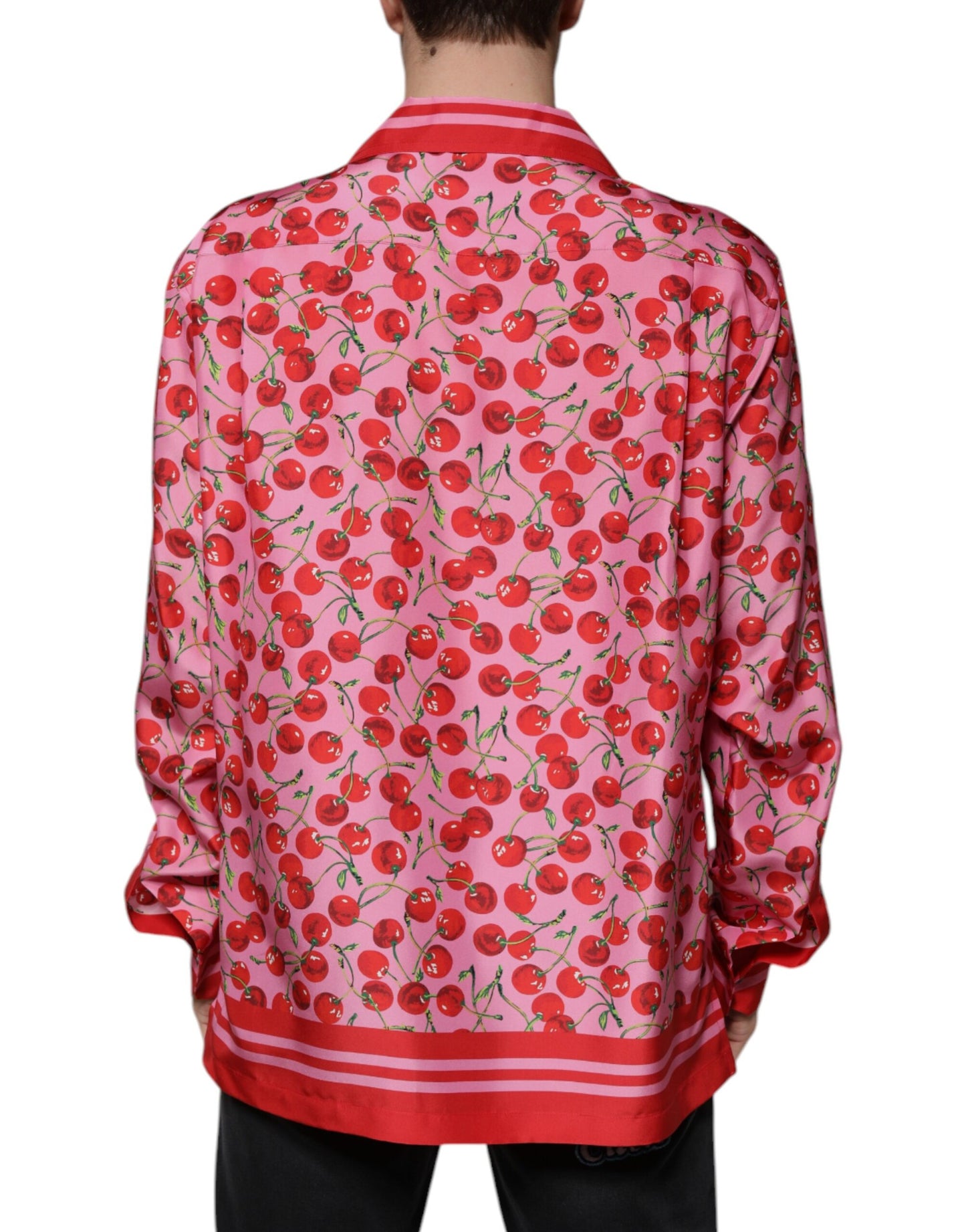 Dolce & Gabbana Pink Cherry Silk Button Down Casual Shirt by Dolce & Gabbana