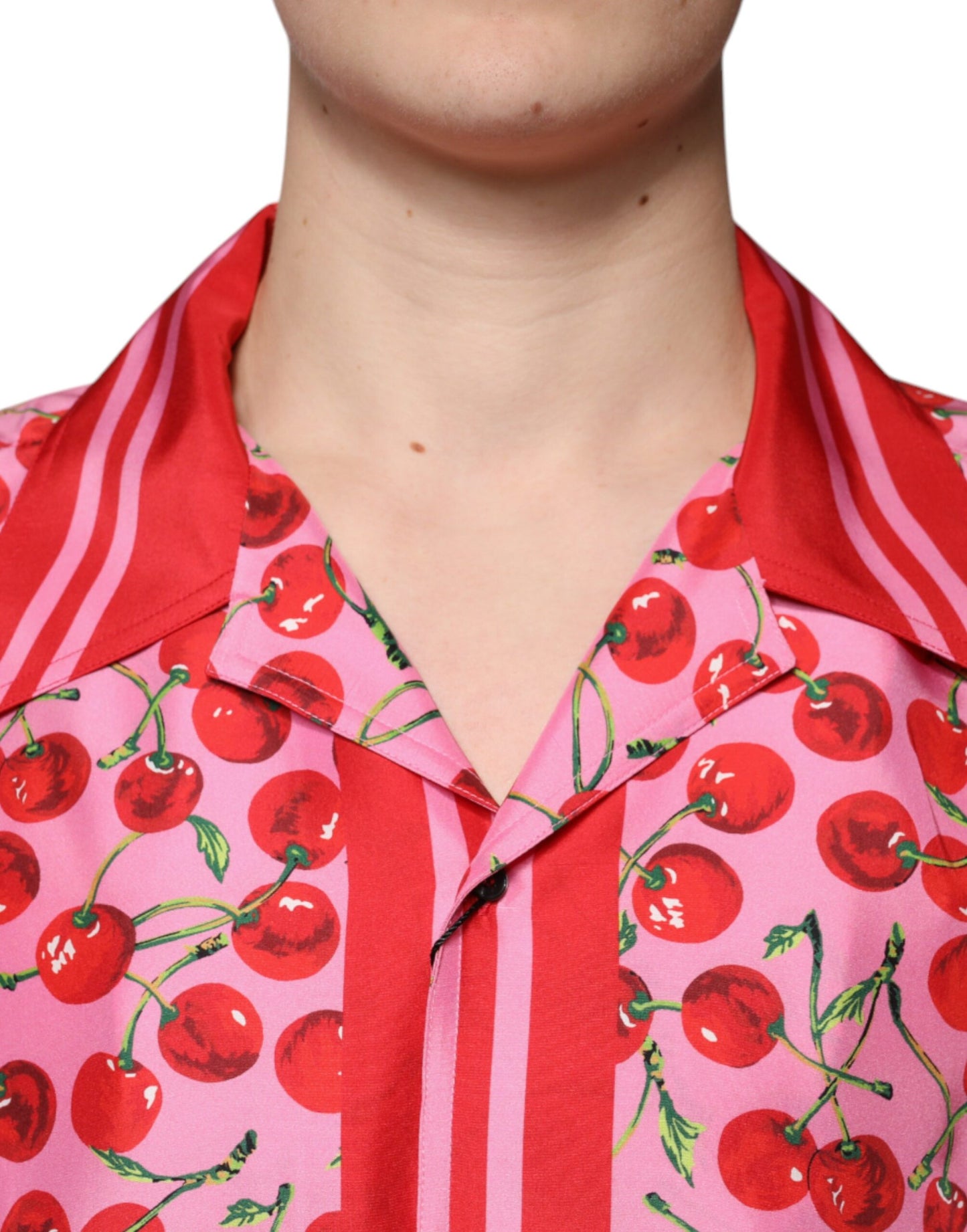 Dolce & Gabbana Pink Cherry Silk Button Down Casual Shirt by Dolce & Gabbana