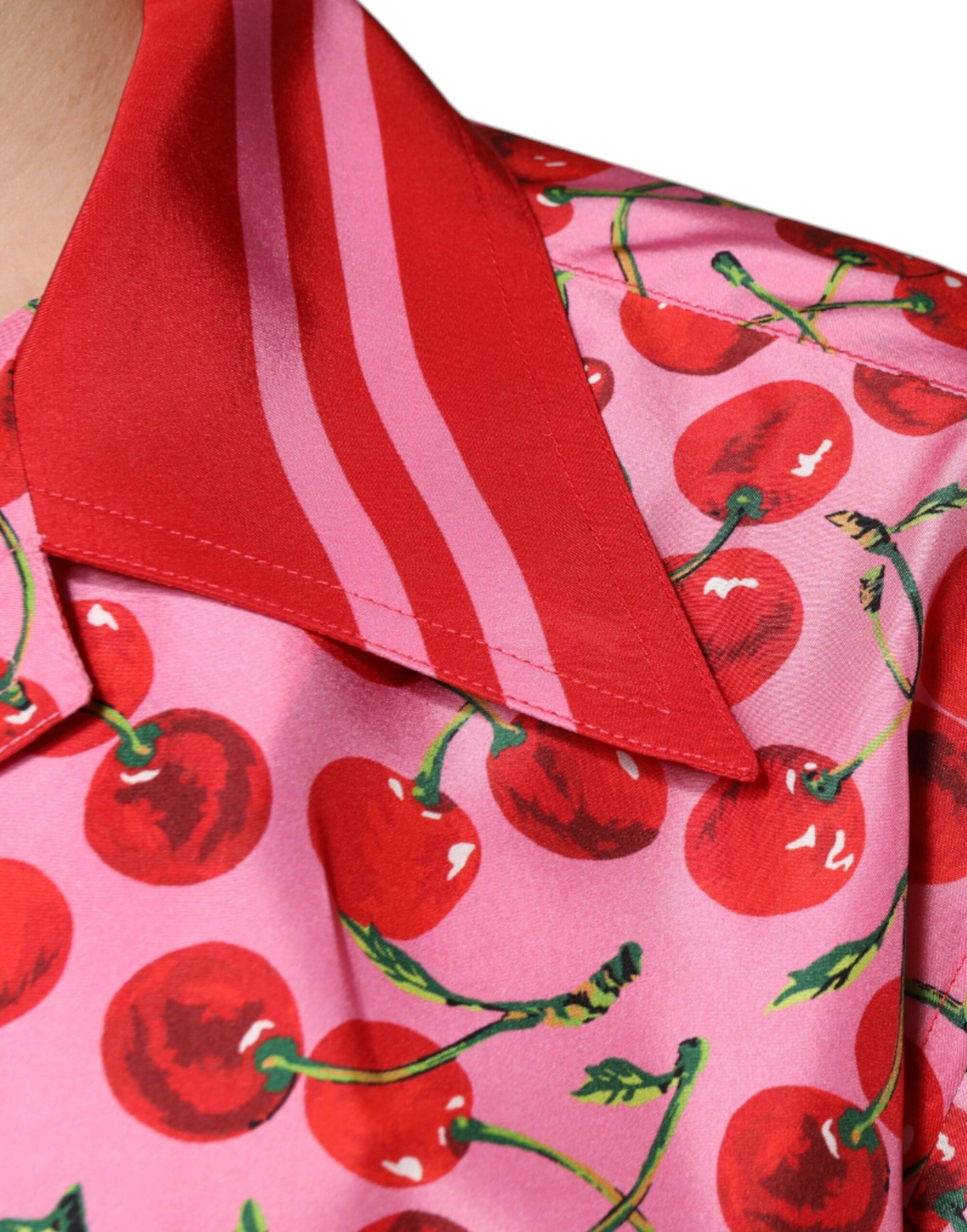 Dolce & Gabbana Pink Cherry Silk Button Down Casual Shirt by Dolce & Gabbana