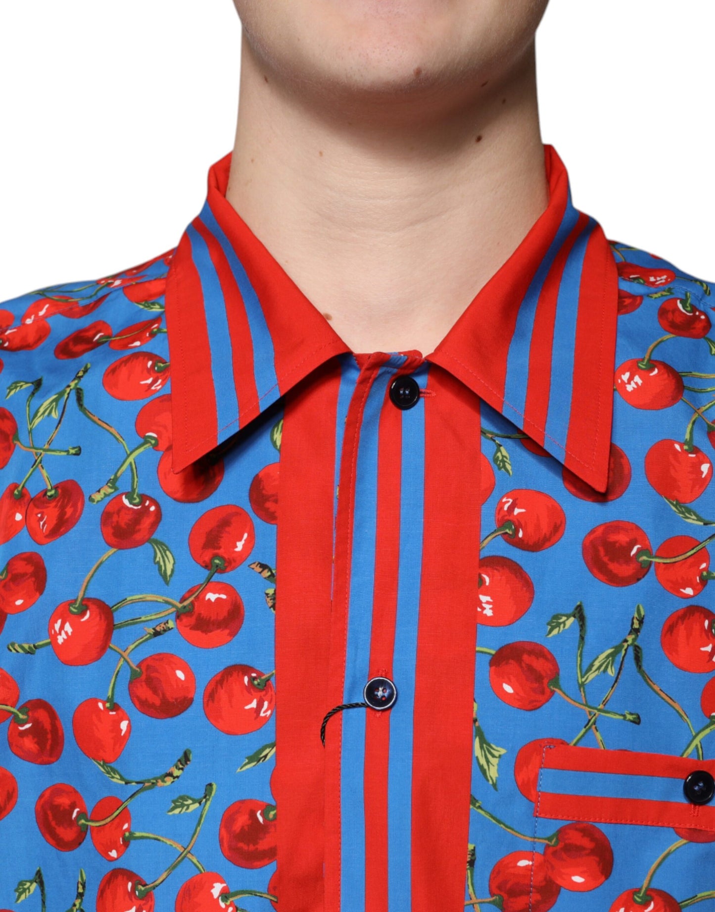 Dolce & Gabbana Blue Cherry Cotton Button Down Casual Shirt by Dolce & Gabbana