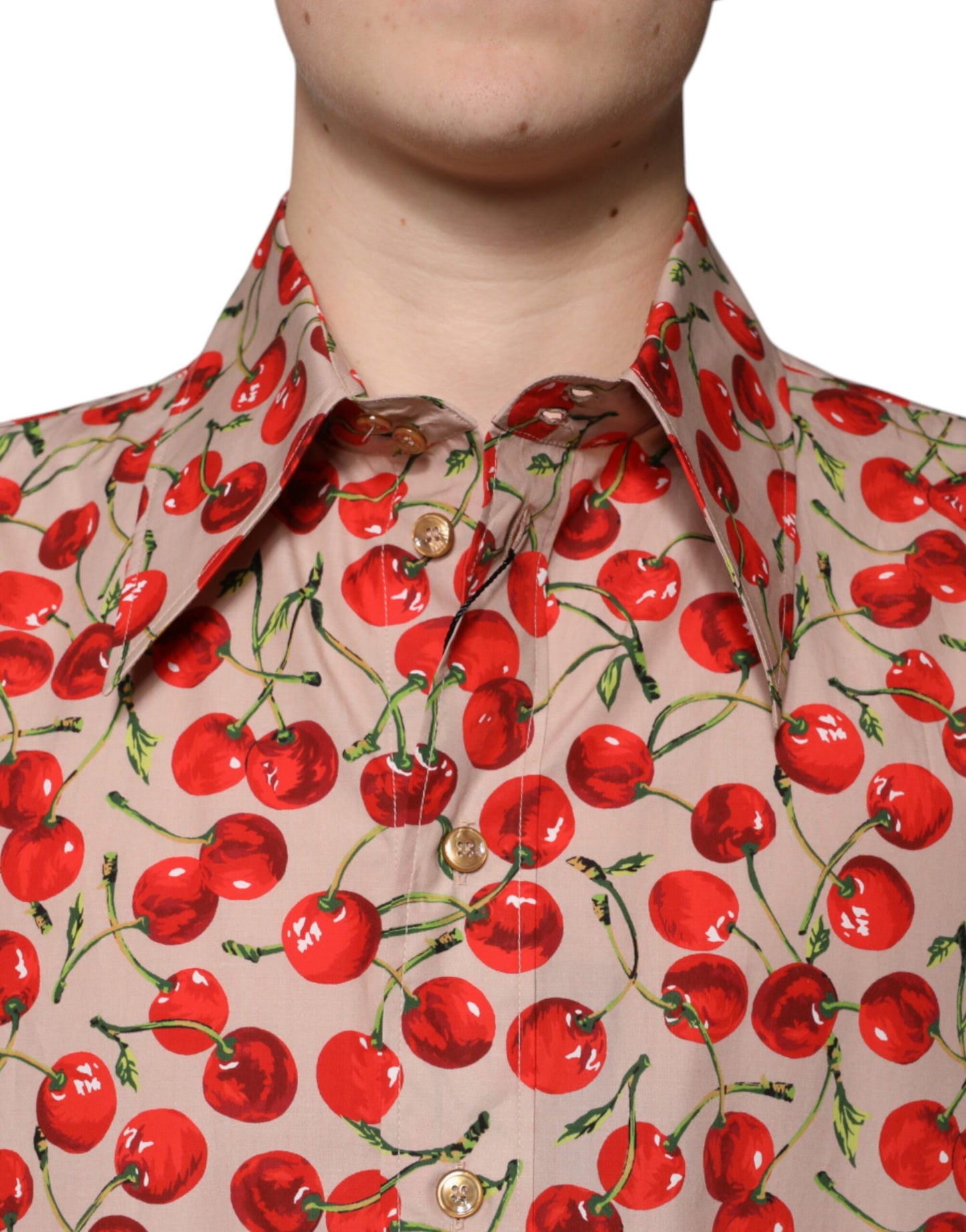 Dolce & Gabbana Beige Cherry Button Down Men Casual Shirt by Dolce & Gabbana