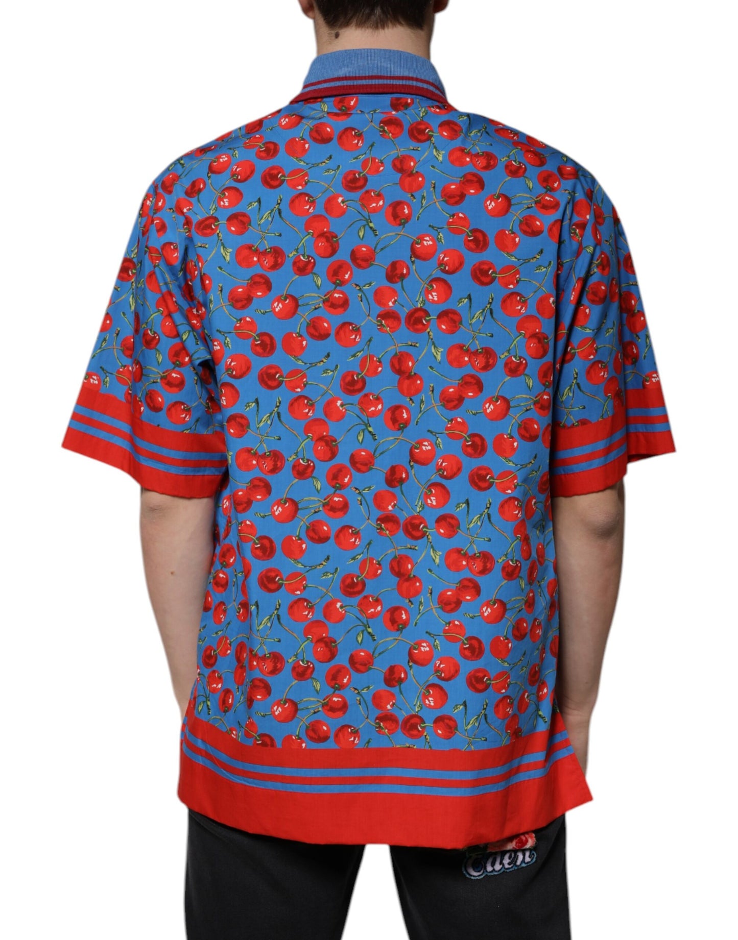 Dolce & Gabbana Blue Cherry Cotton Collared Men Polo T-shirt by Dolce & Gabbana