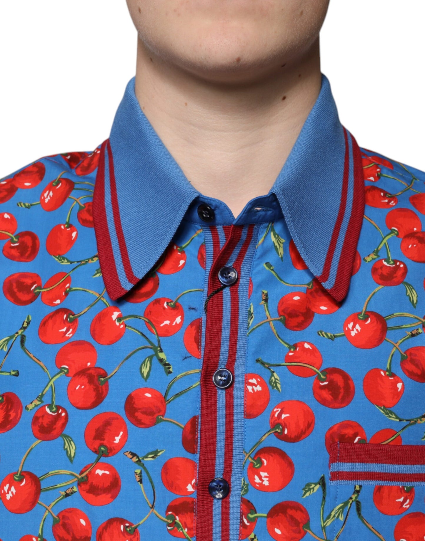 Dolce & Gabbana Blue Cherry Cotton Collared Men Polo T-shirt by Dolce & Gabbana