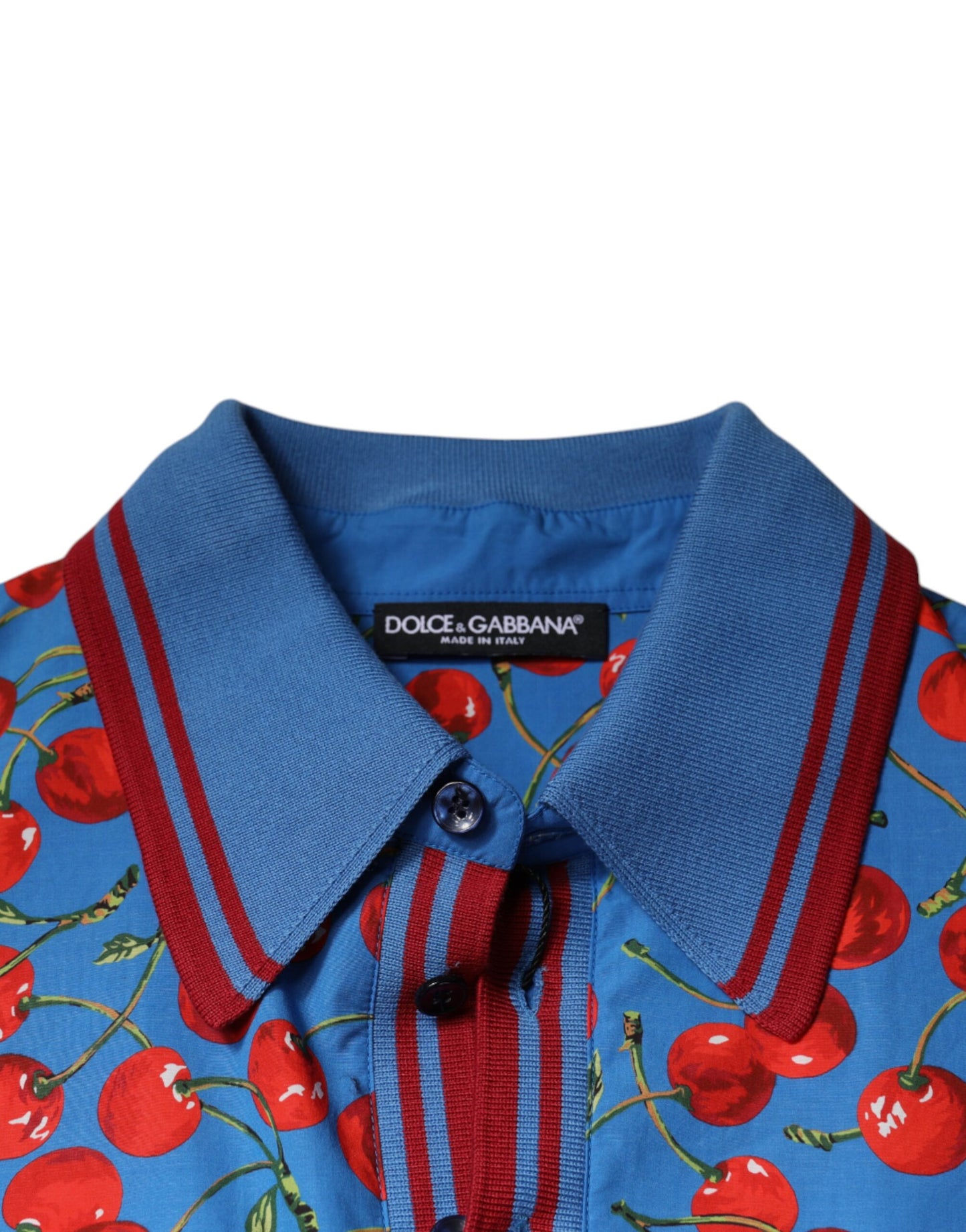 Dolce & Gabbana Blue Cherry Cotton Collared Men Polo T-shirt by Dolce & Gabbana