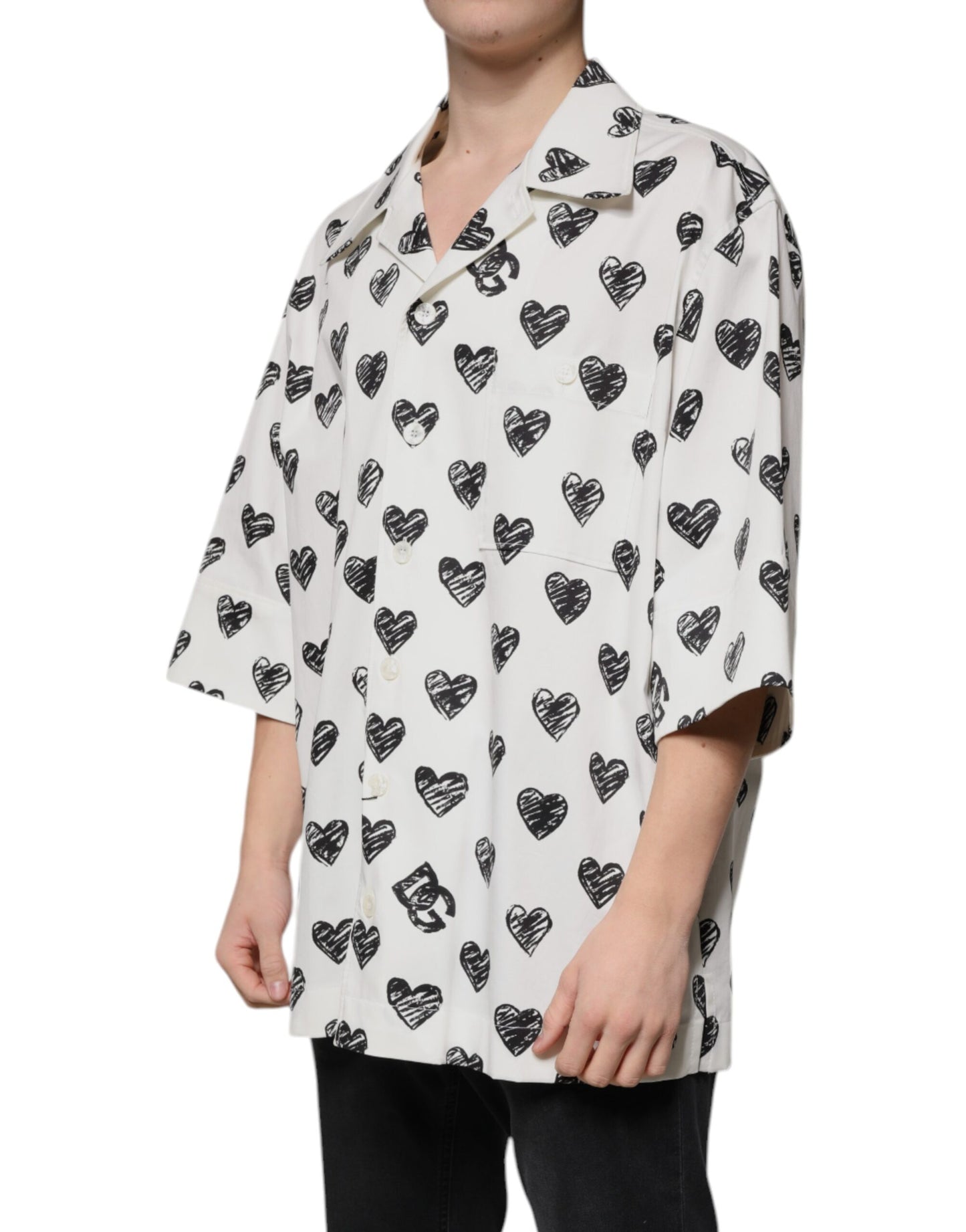 Dolce & Gabbana White Heart Print Short Sleeve Casual Shirt by Dolce & Gabbana