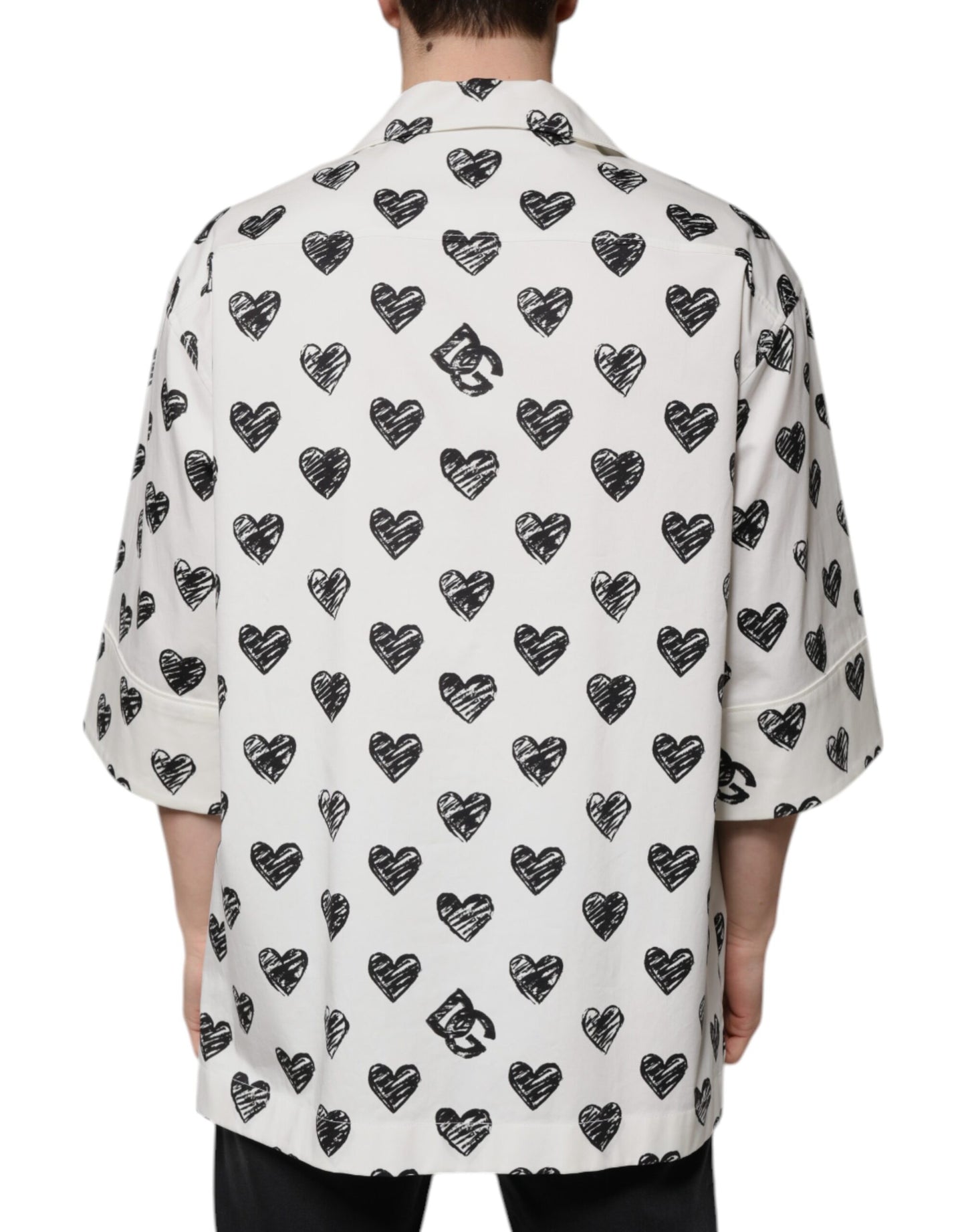 Dolce & Gabbana White Heart Print Short Sleeve Casual Shirt by Dolce & Gabbana
