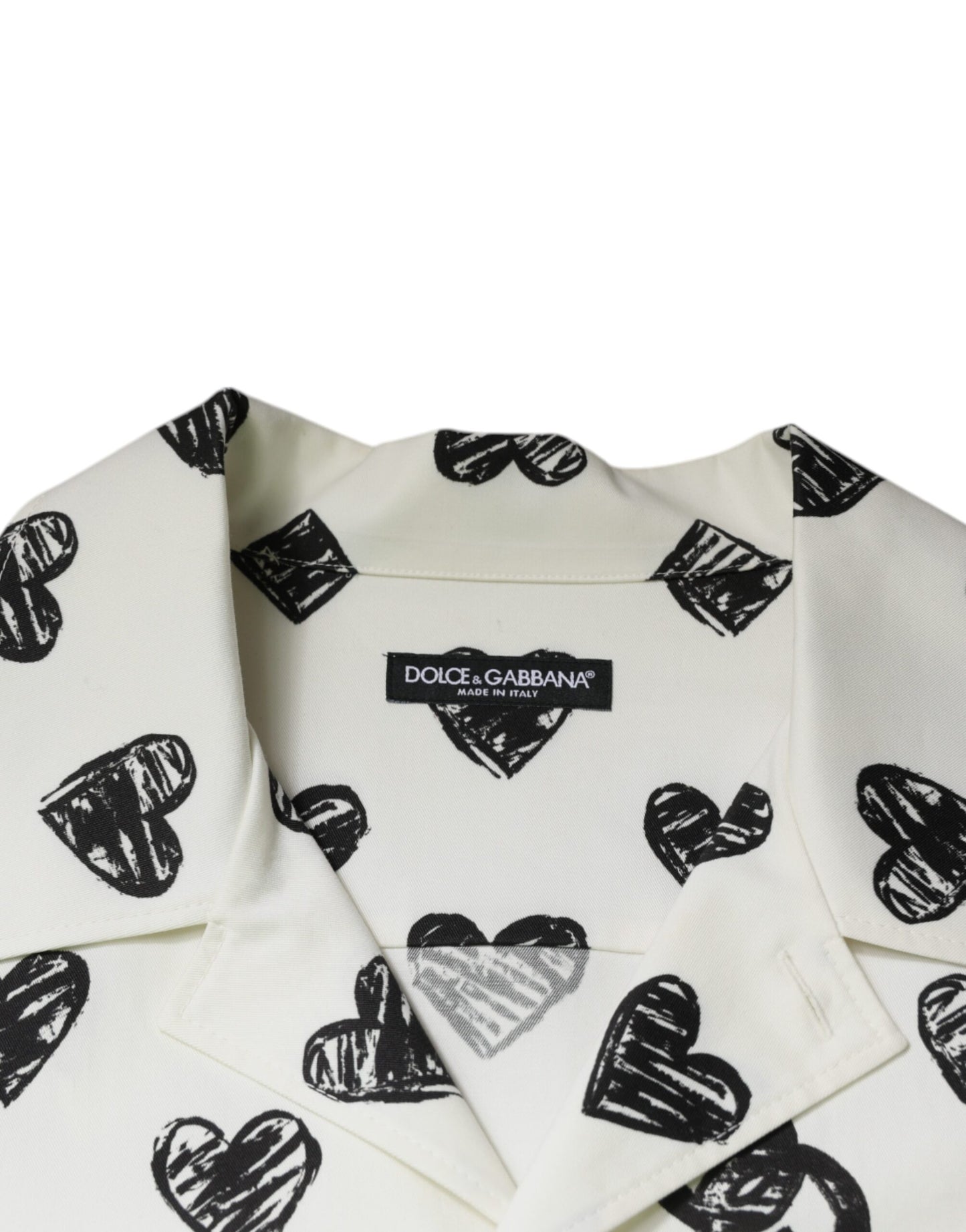 Dolce & Gabbana White Heart Print Short Sleeve Casual Shirt by Dolce & Gabbana