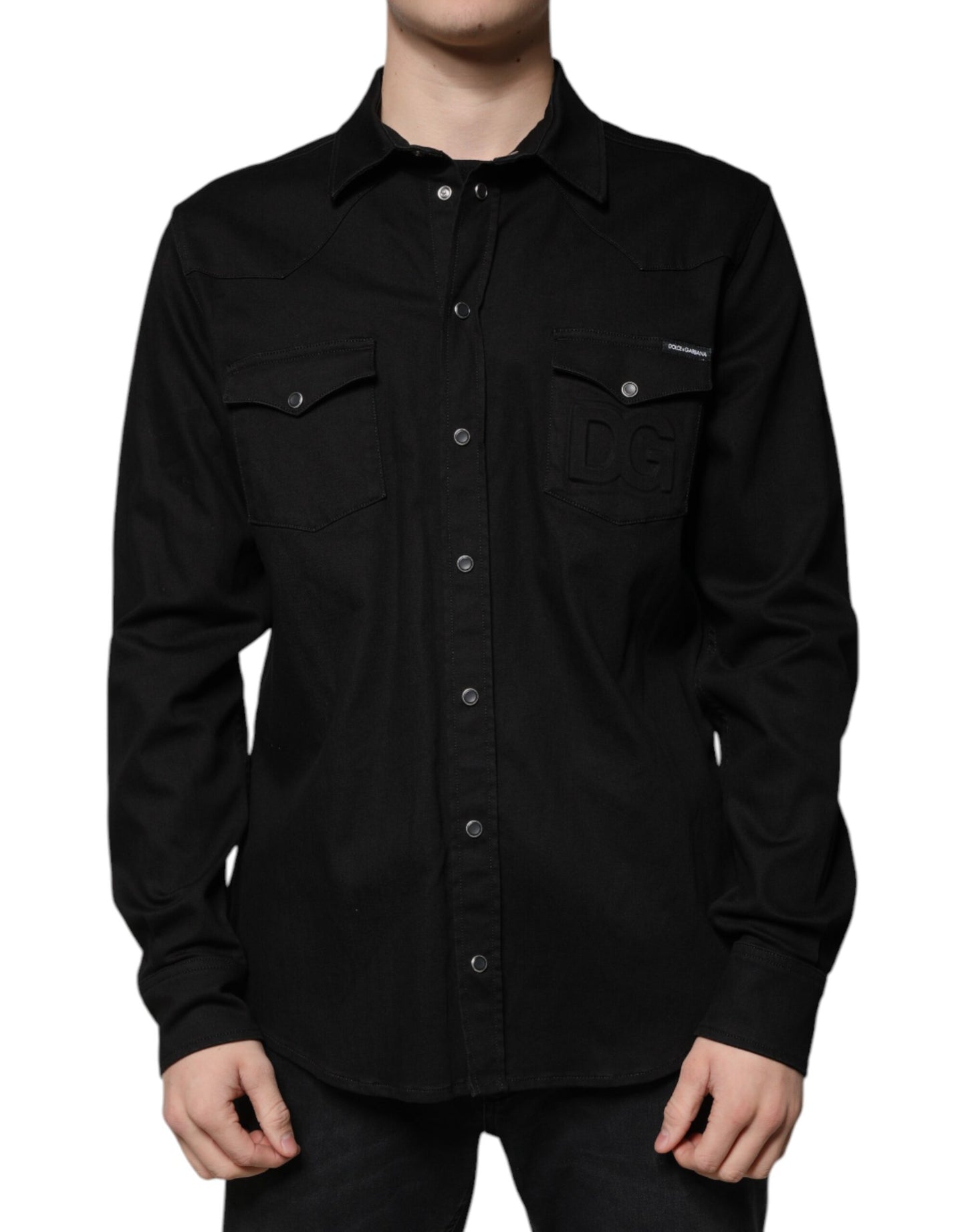 Dolce & Gabbana Black Cotton Collared Button Down Shirt by Dolce & Gabbana