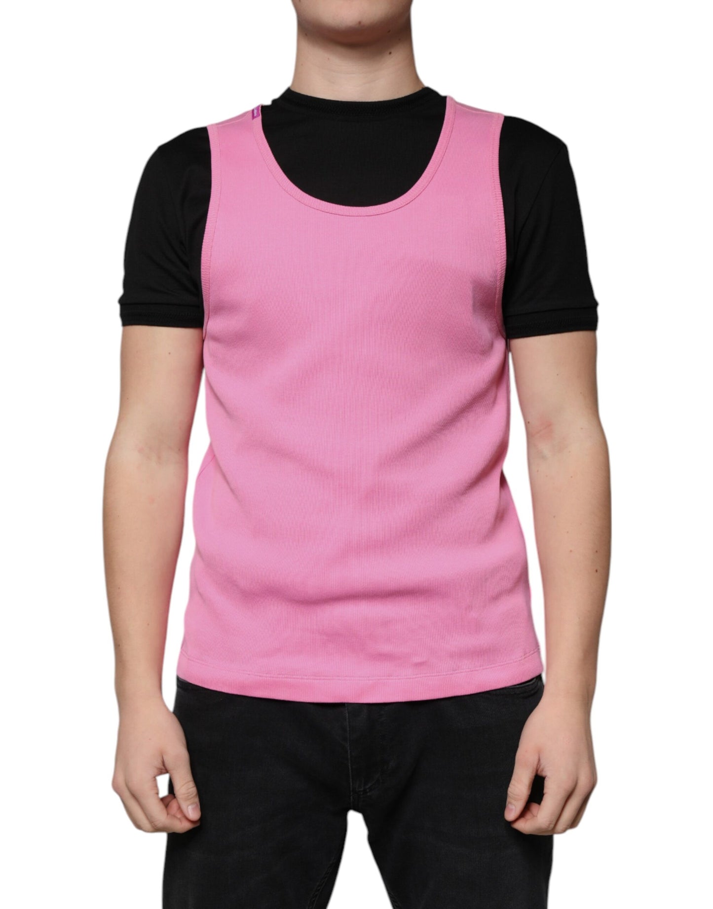 Dolce & Gabbana Pink Cotton Round Neck Sleeveless T-shirt by Dolce & Gabbana