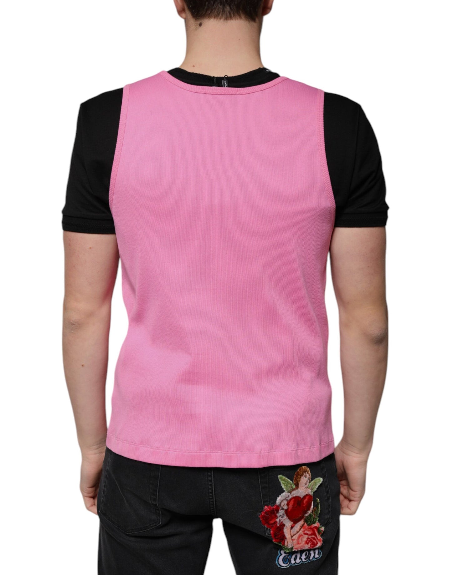 Dolce & Gabbana Pink Cotton Round Neck Sleeveless T-shirt by Dolce & Gabbana