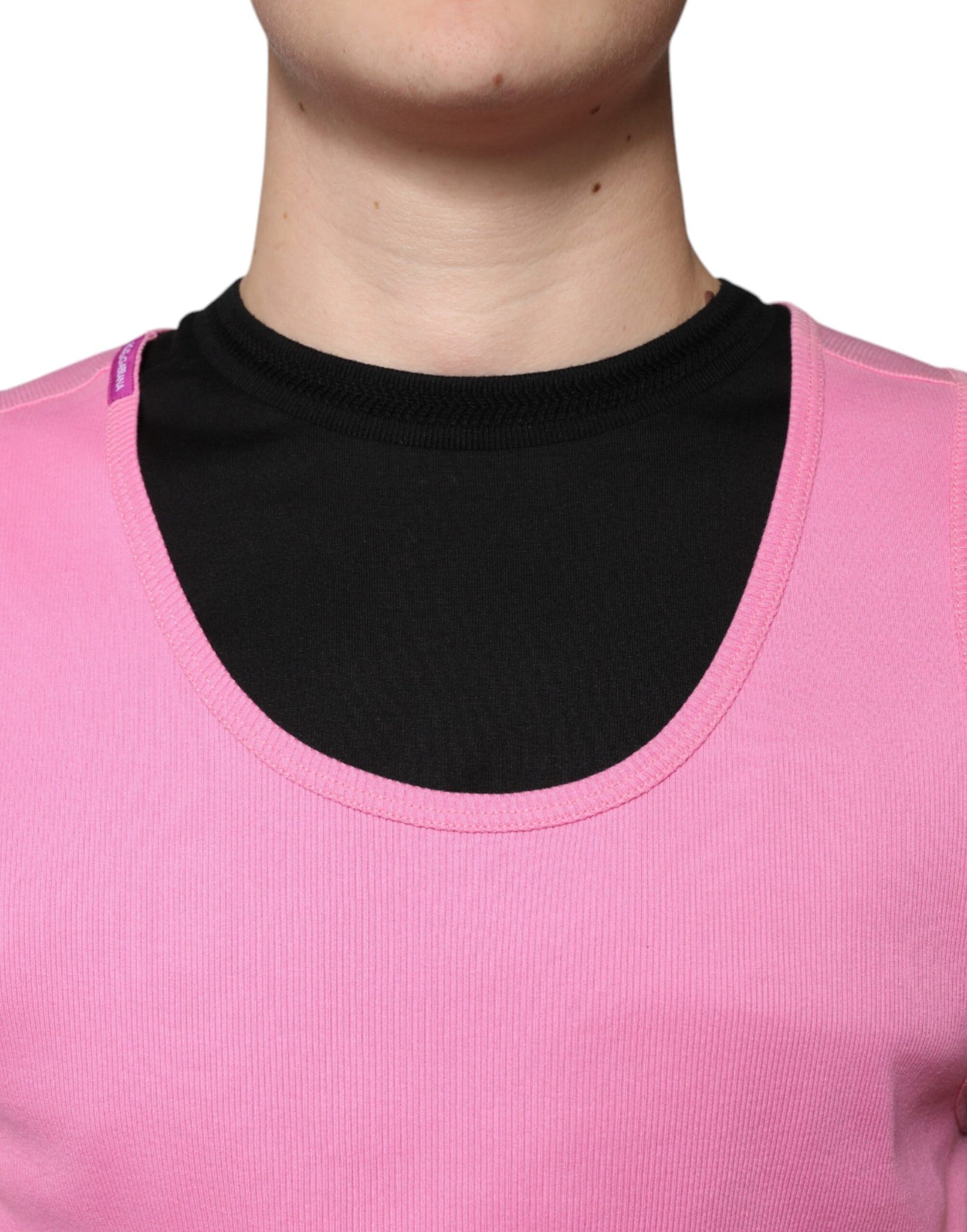 Dolce & Gabbana Pink Cotton Round Neck Sleeveless T-shirt by Dolce & Gabbana
