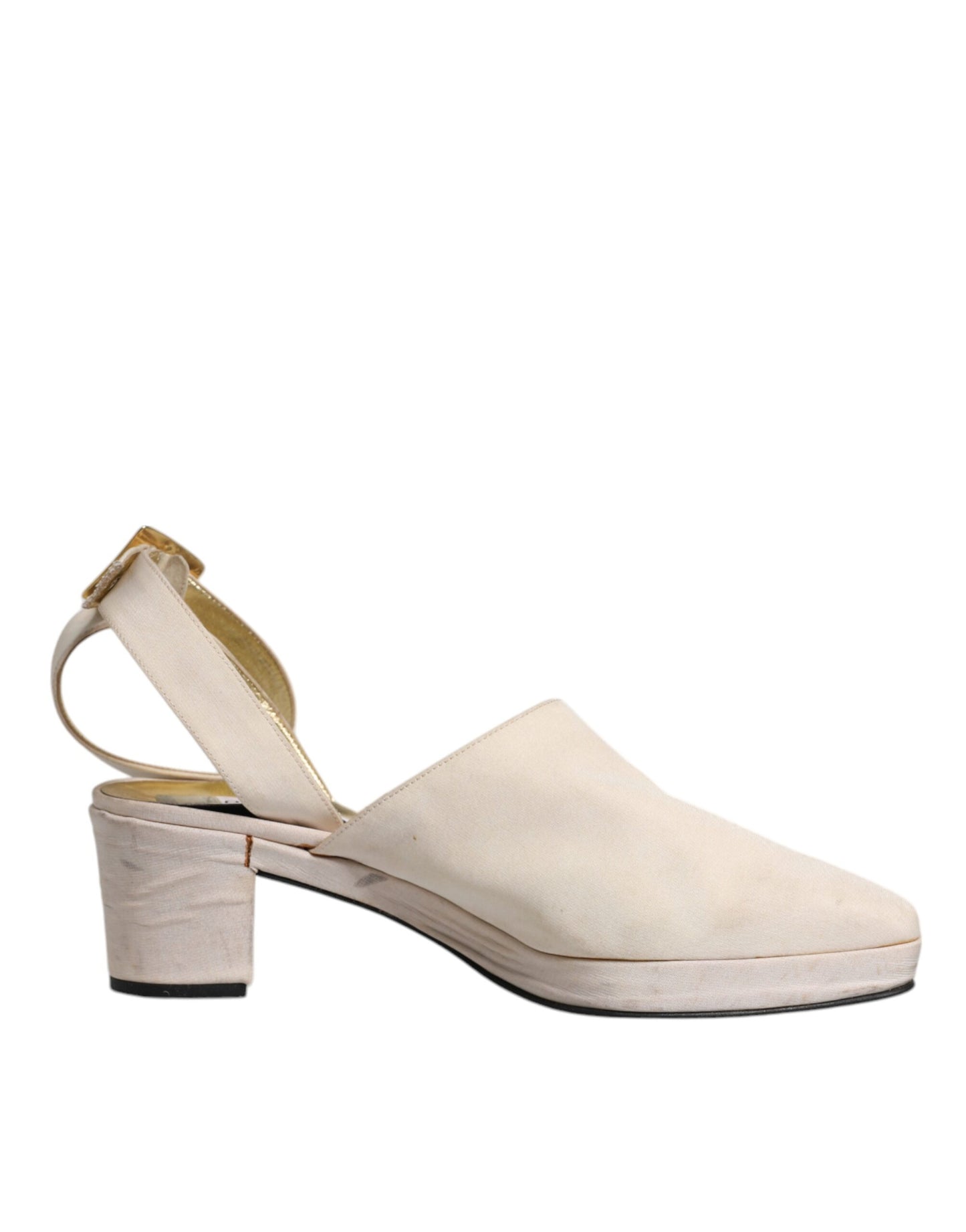 Dolce & Gabbana Off White Block Heels Slingback Sandals Shoes by Dolce & Gabbana
