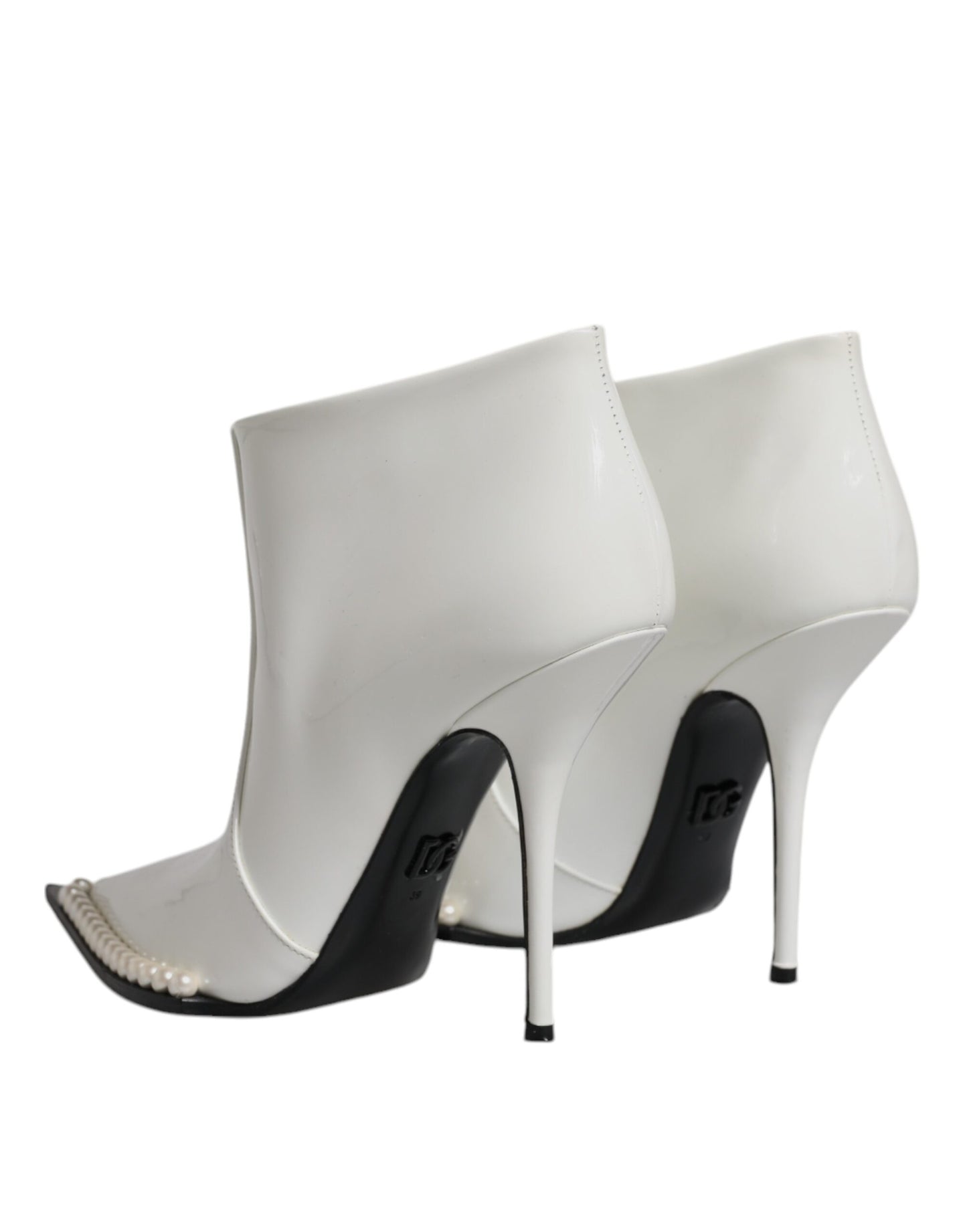 Dolce & Gabbana White Faux Pearl Leather Pointed Toe Ankle Boot Shoes by Dolce & Gabbana