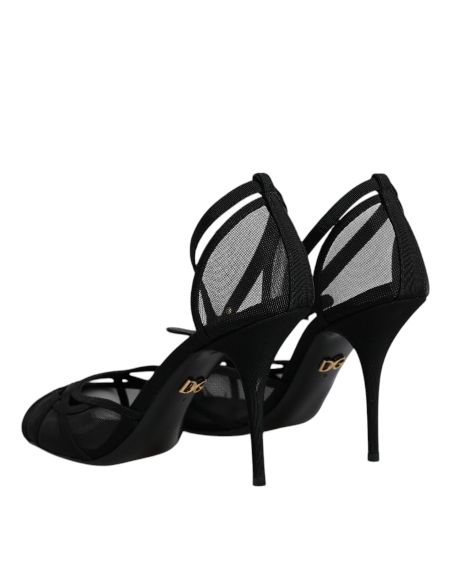 Escarpins à talons et bride cheville en maille noire Dolce & Gabbana