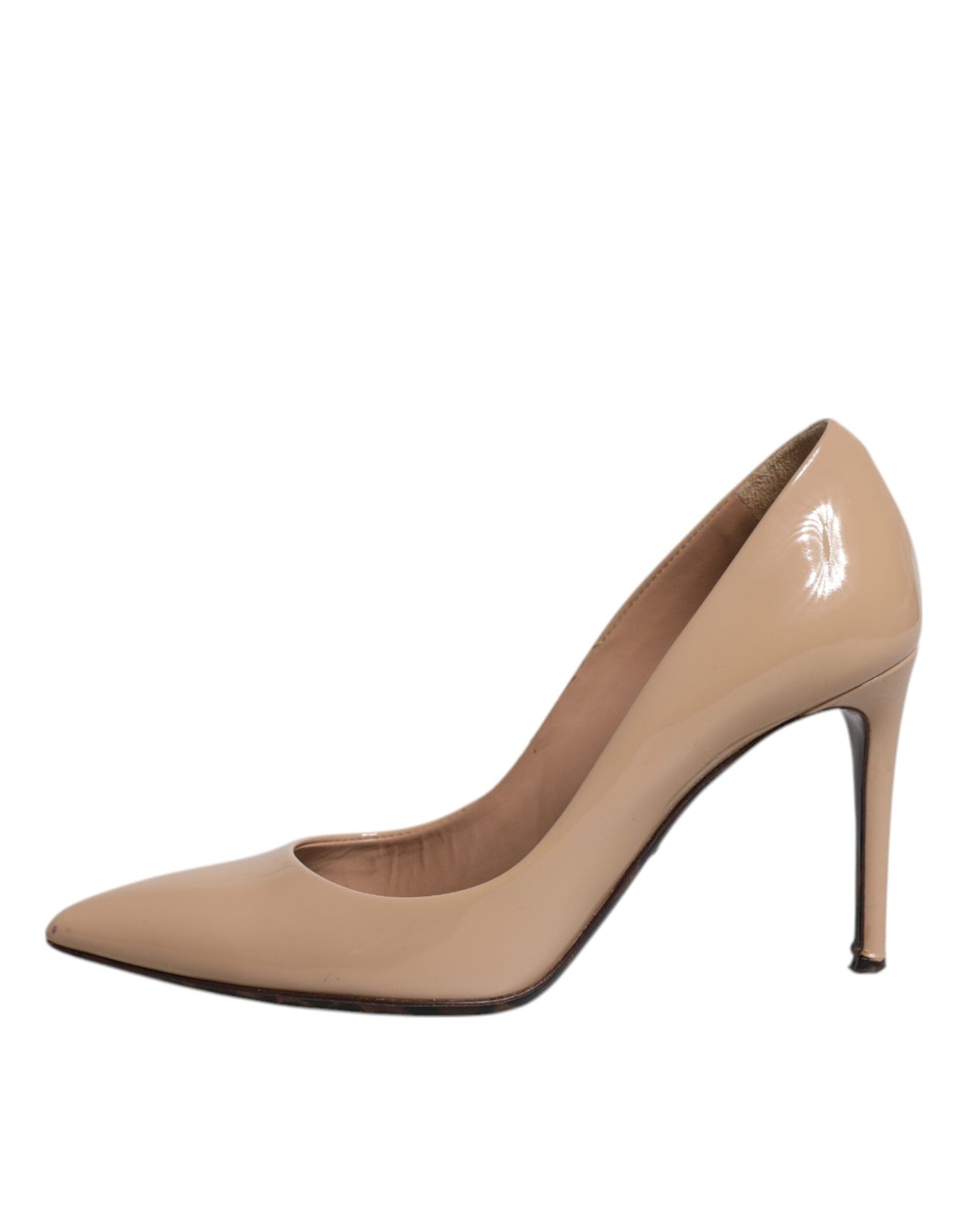 Escarpins à talons aiguilles en cuir verni beige Dolce & Gabbana