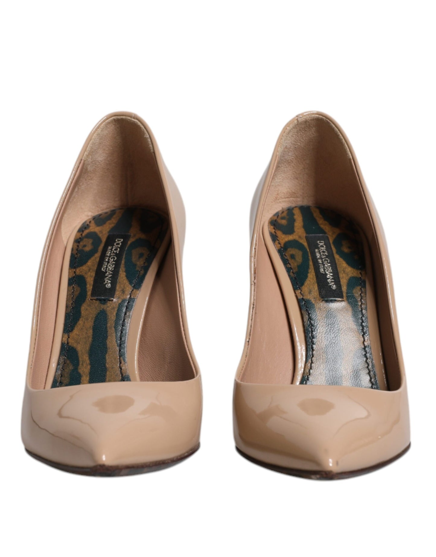 Escarpins à talons aiguilles en cuir verni beige Dolce & Gabbana