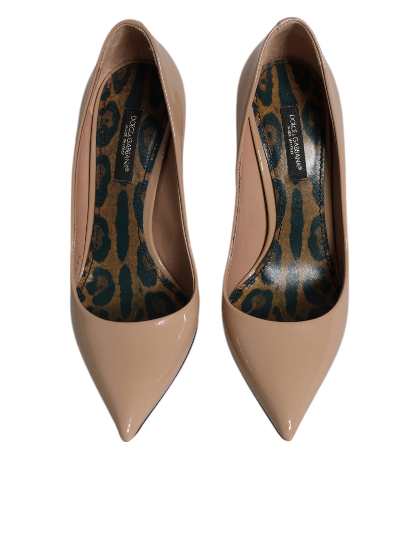 Escarpins à talons aiguilles en cuir verni beige Dolce & Gabbana