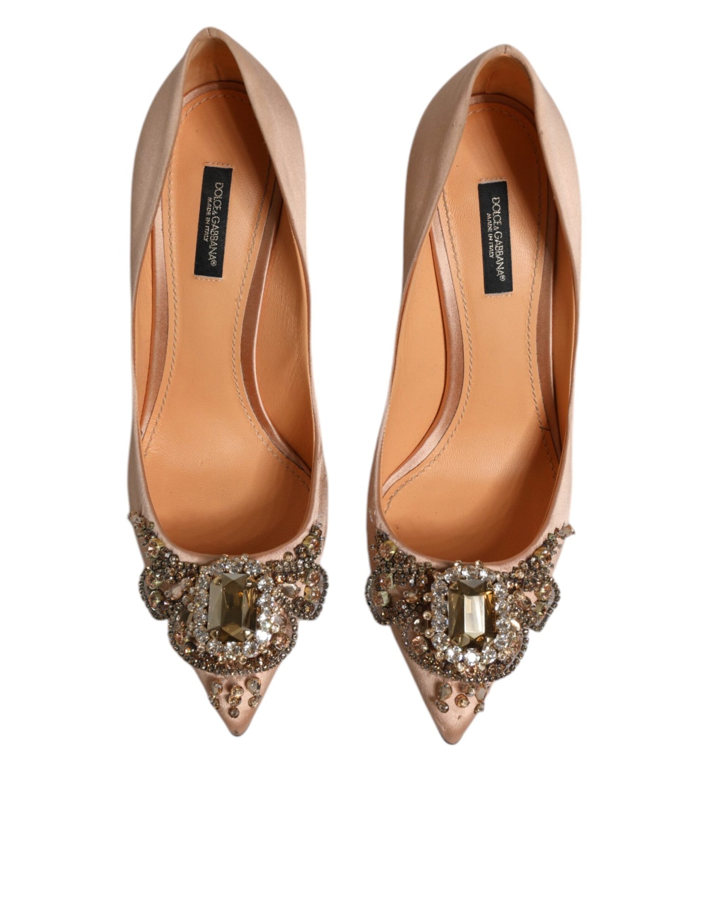 Escarpins à talons hauts Dolce & Gabbana en satin beige et cristal