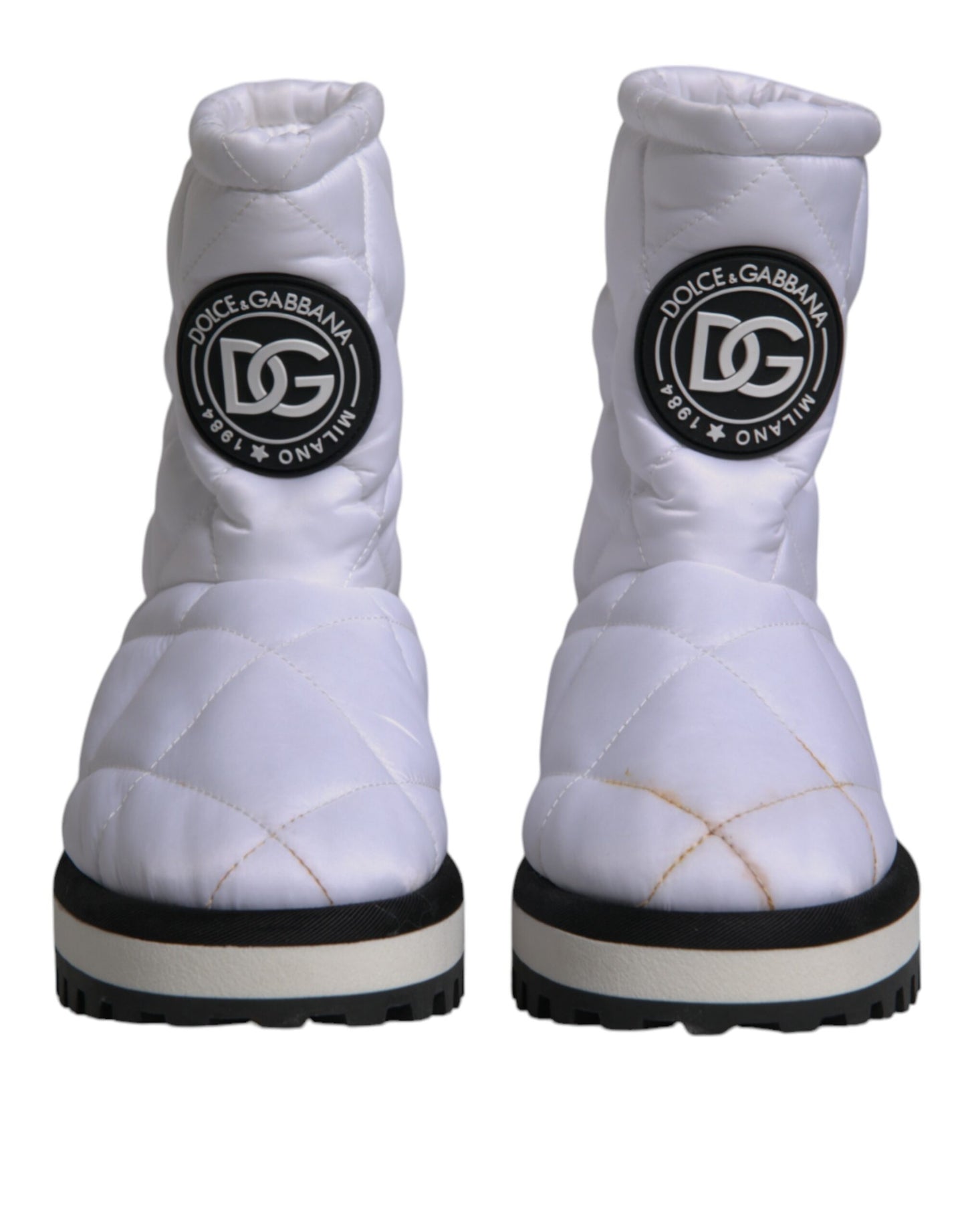 Dolce & Gabbana White Viscose Padded Mid Calf Boots Shoes by Dolce & Gabbana
