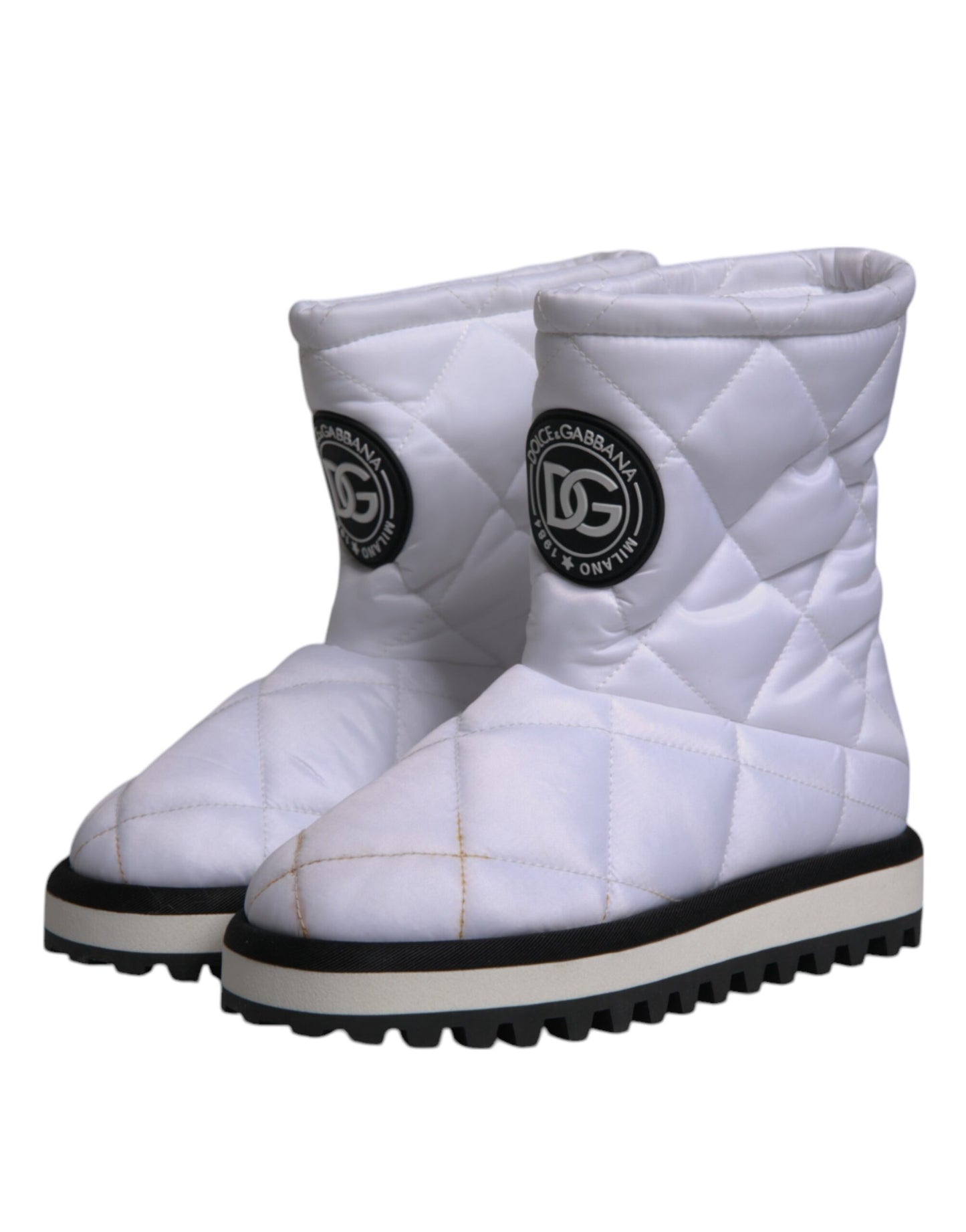 Dolce & Gabbana White Viscose Padded Mid Calf Boots Shoes by Dolce & Gabbana