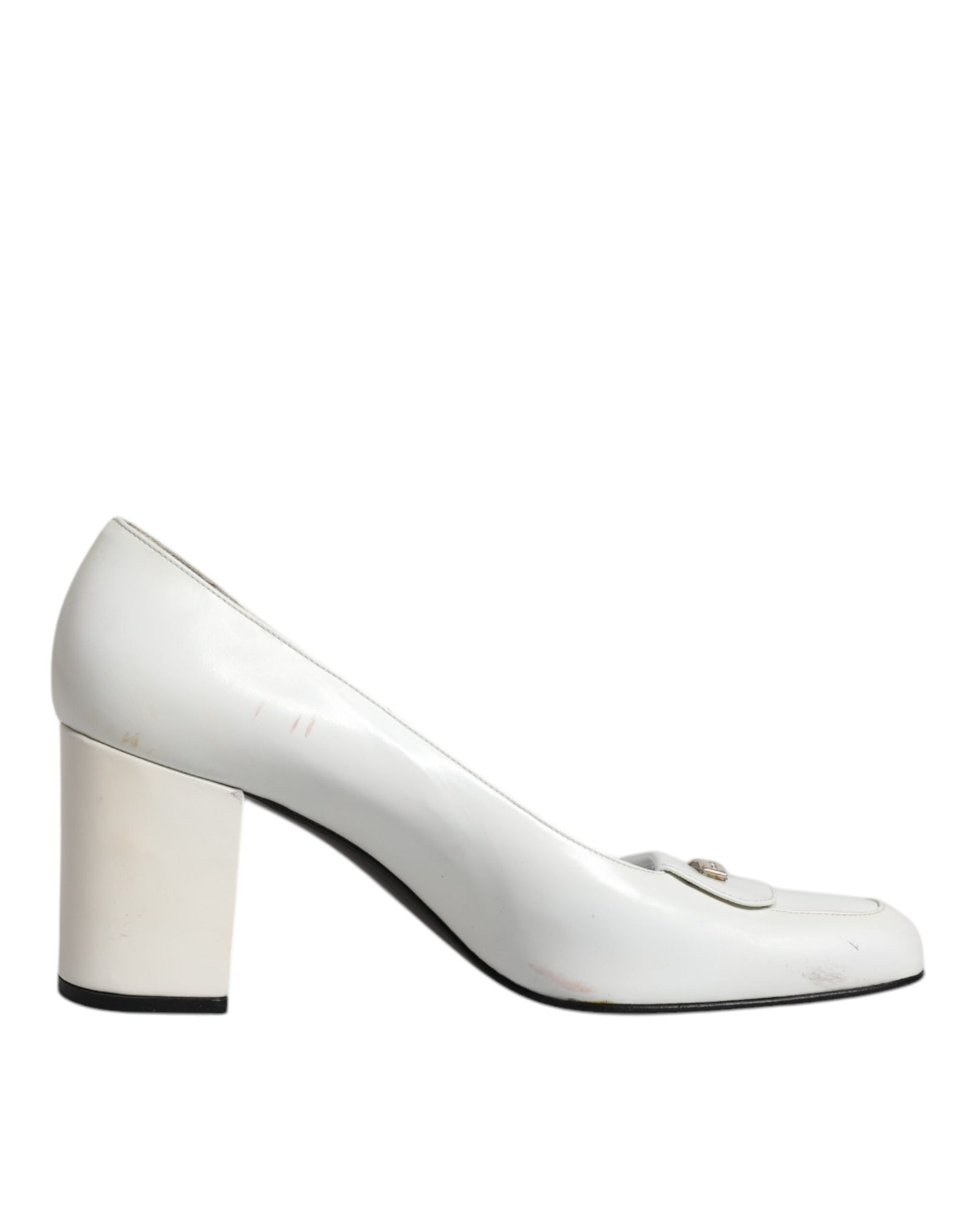 Escarpins à talons carrés en cuir blanc Dolce & Gabbana