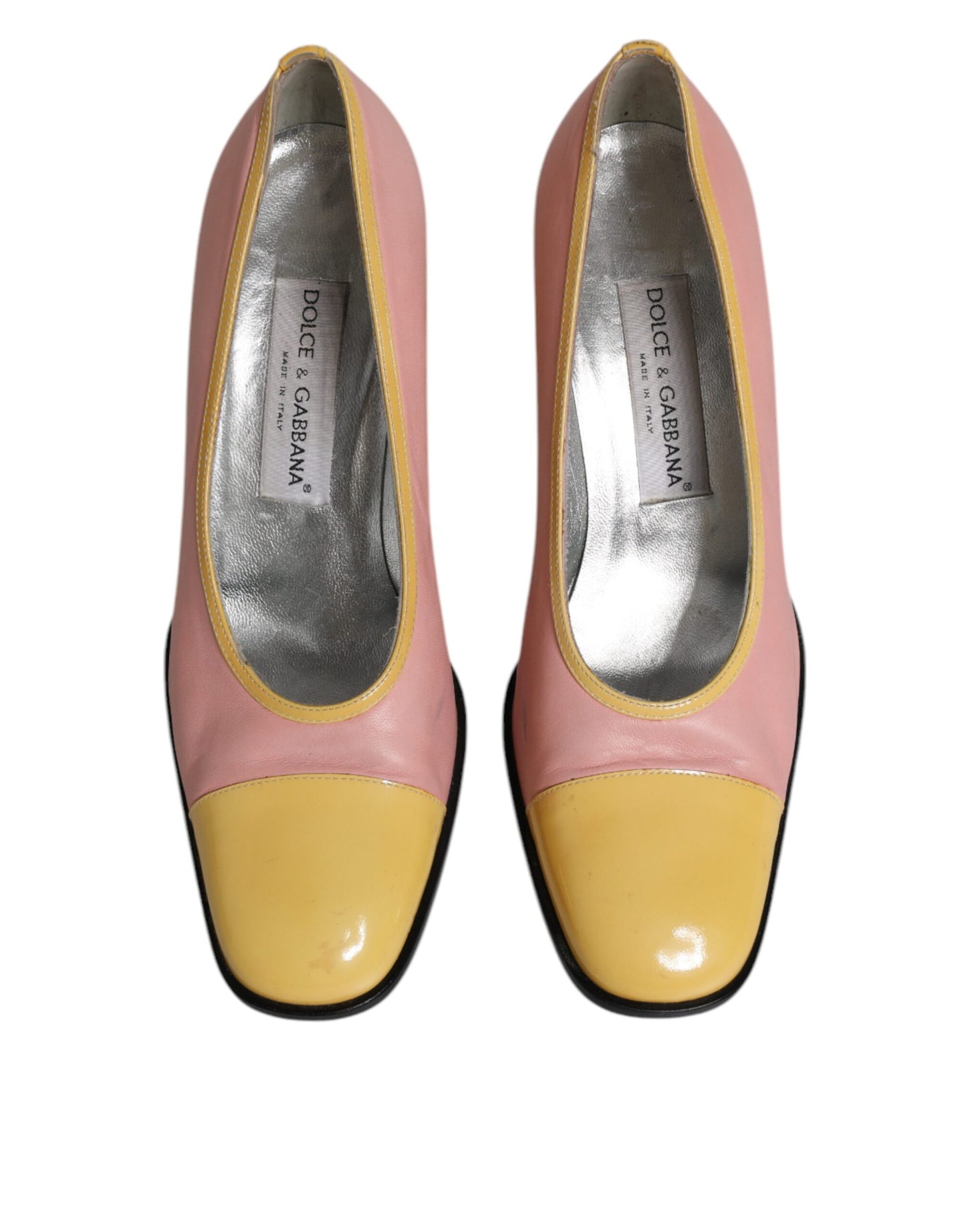 Escarpins à talons carrés Dolce & Gabbana en cuir rose et jaune