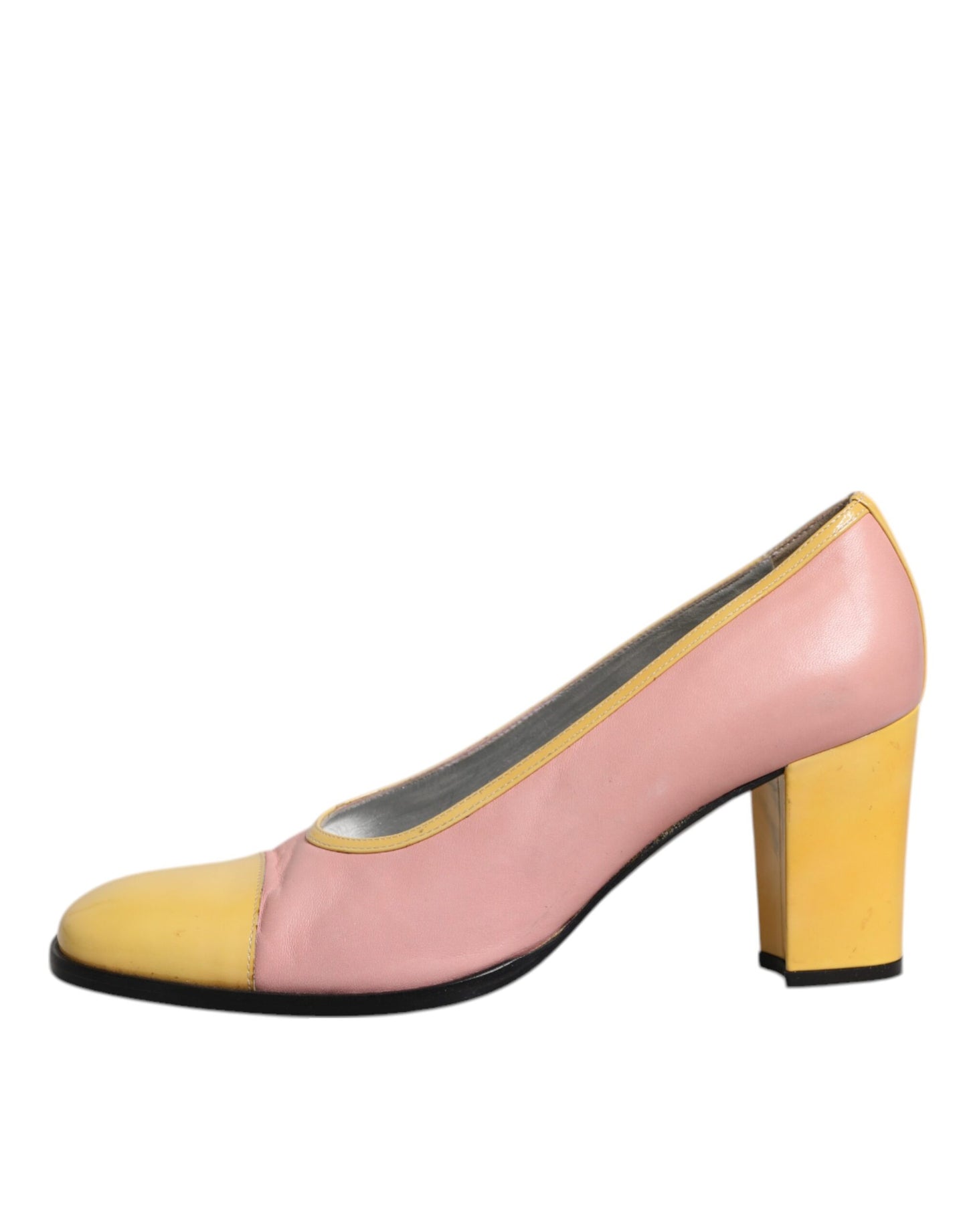 Escarpins à talons carrés Dolce & Gabbana en cuir rose et jaune
