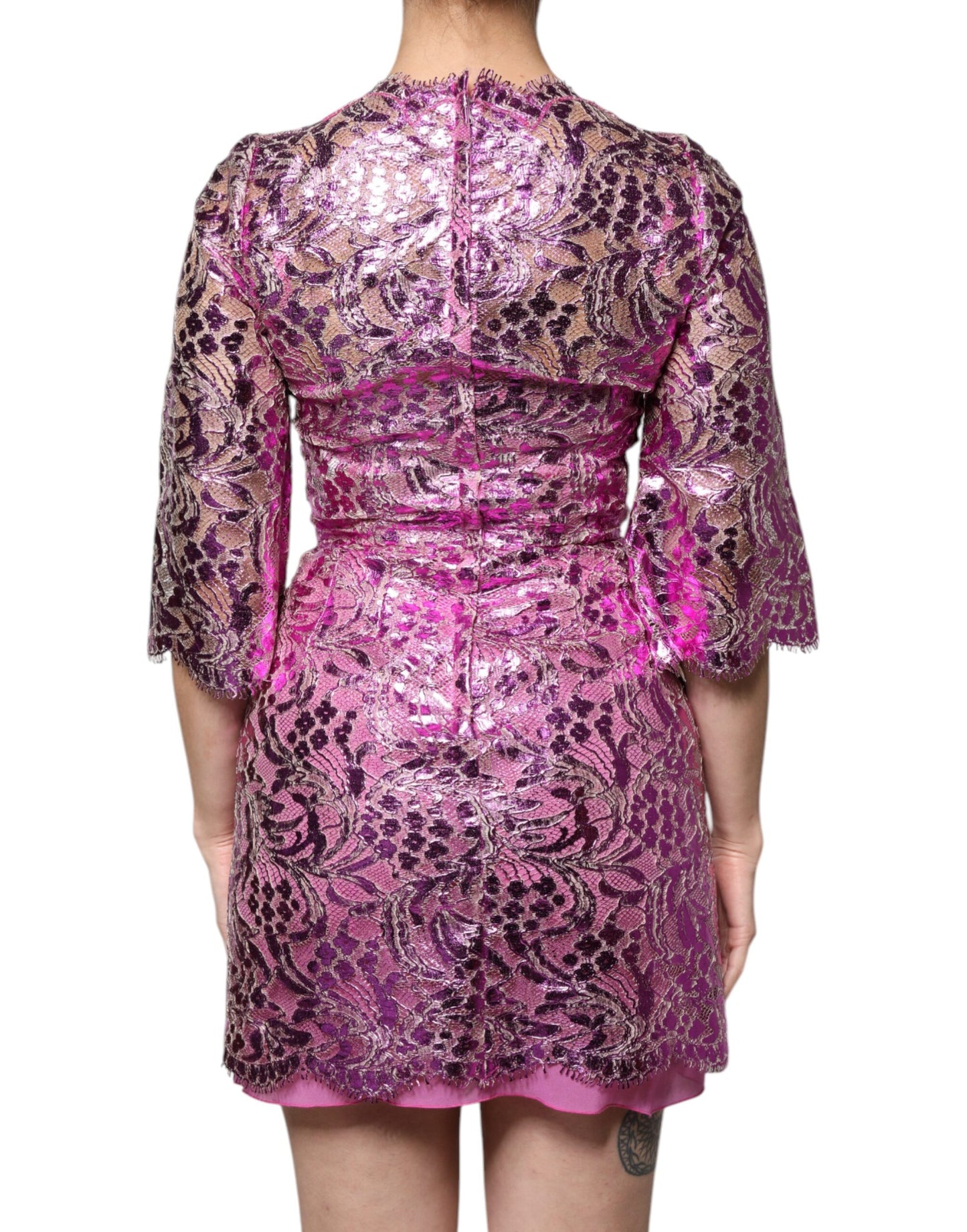 Dolce & Gabbana Metallic Fuchsia Floral Sheath Mini Dress by Dolce & Gabbana