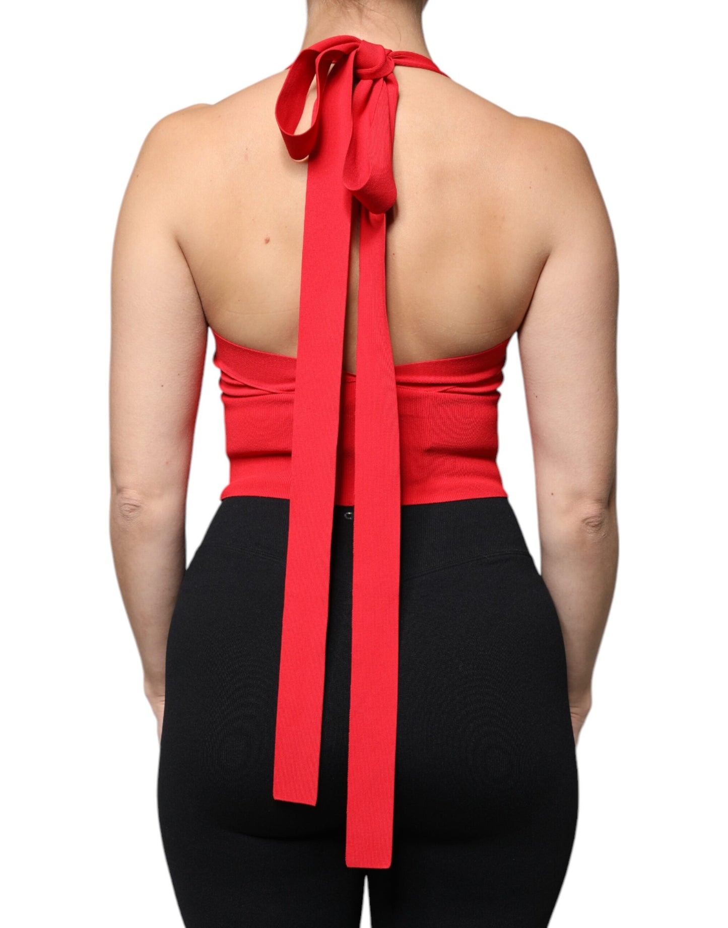 Dolce & Gabbana Red Viscose Sleeveless Halter Cropped Tank Top by Dolce & Gabbana