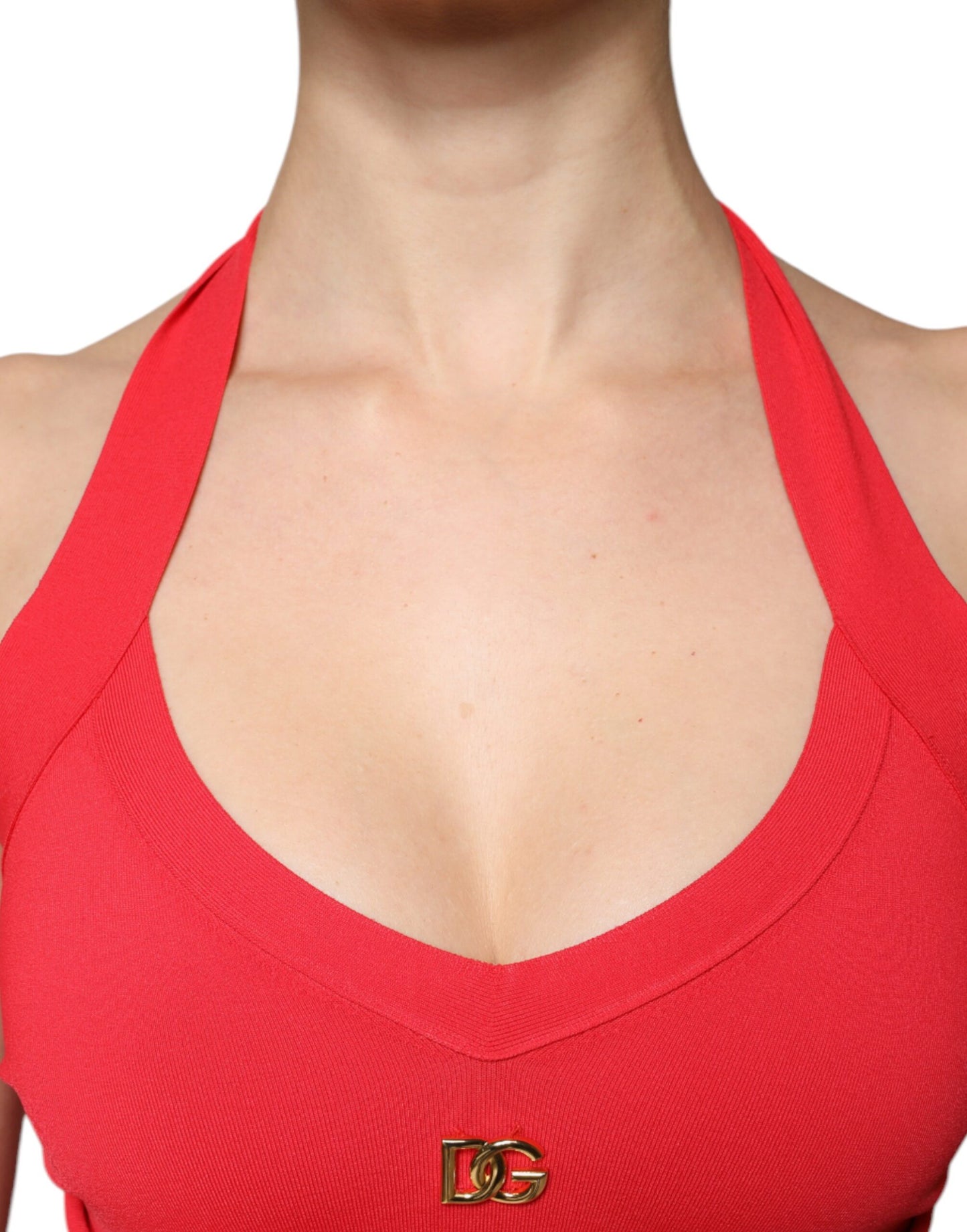 Dolce & Gabbana Red Viscose Sleeveless Halter Cropped Tank Top by Dolce & Gabbana