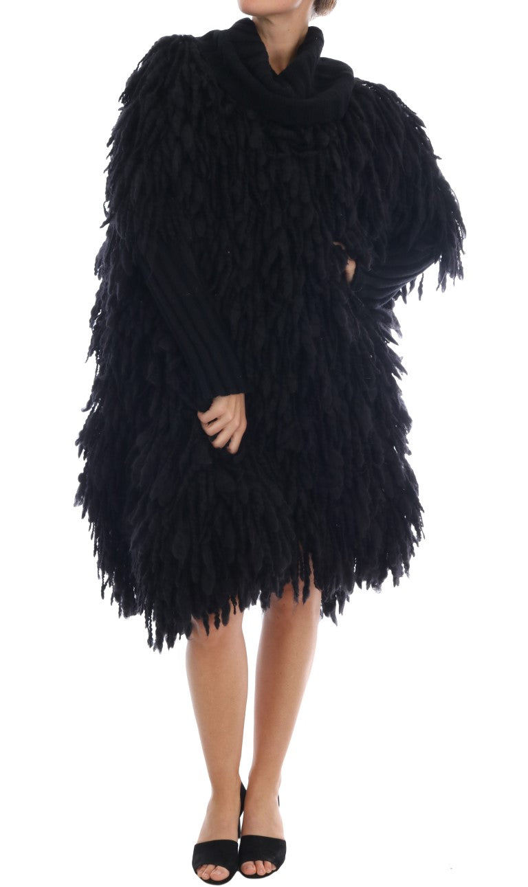 Pull élégant en laine et cachemire à franges noir Dolce & Gabbana