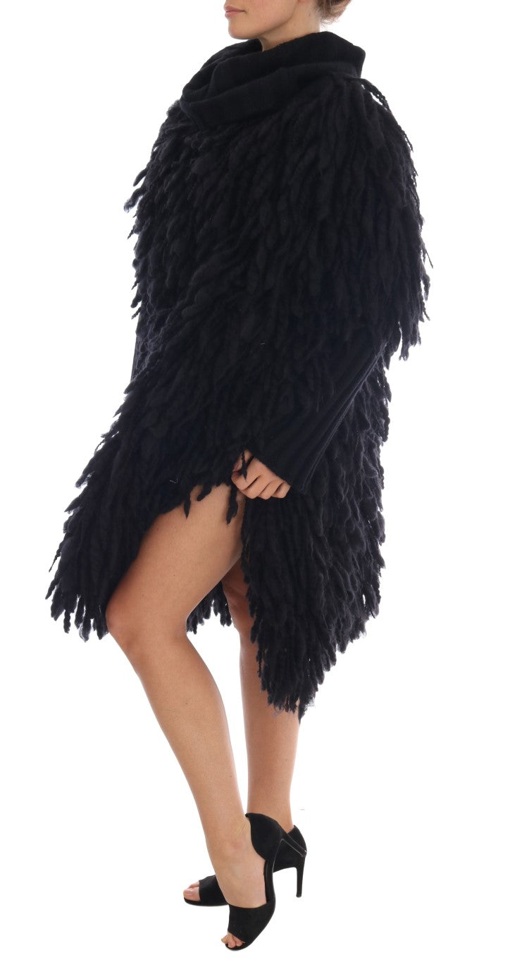 Pull élégant en laine et cachemire à franges noir Dolce & Gabbana