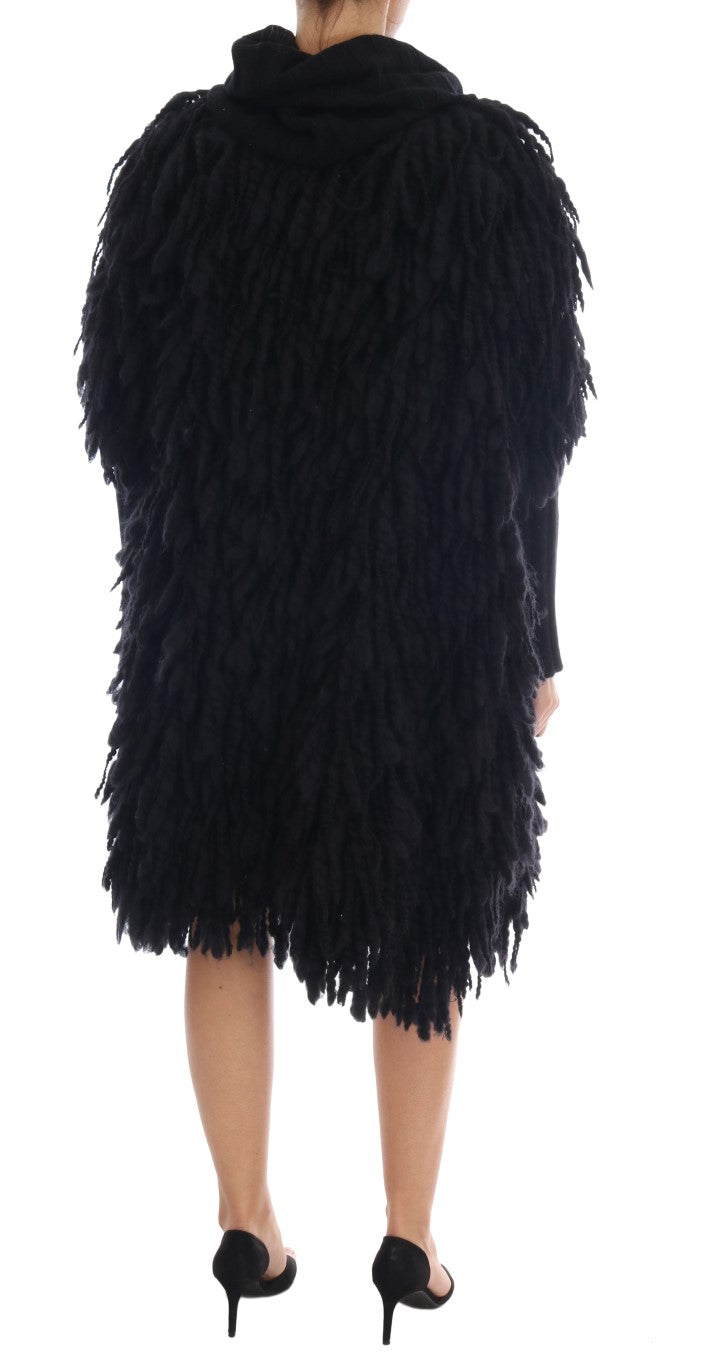 Pull élégant en laine et cachemire à franges noir Dolce & Gabbana