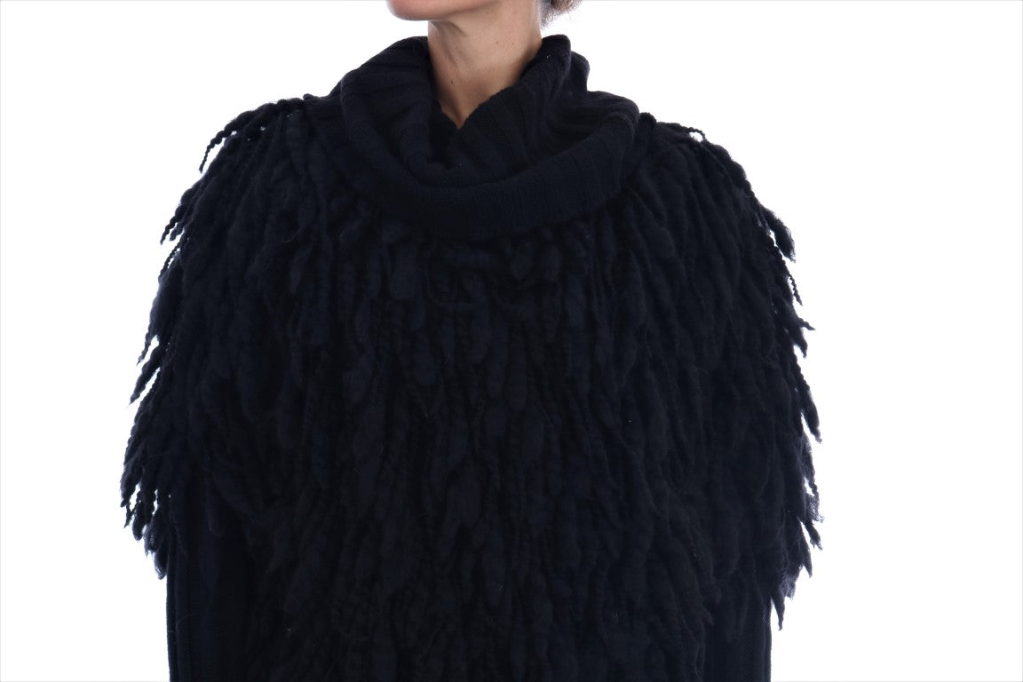 Pull élégant en laine et cachemire à franges noir Dolce & Gabbana