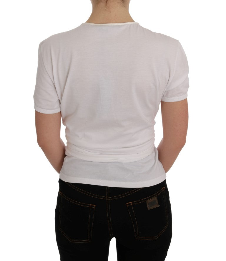 Dolce & Gabbana Élégant chemisier cache-cœur blanc avec accents de cristaux