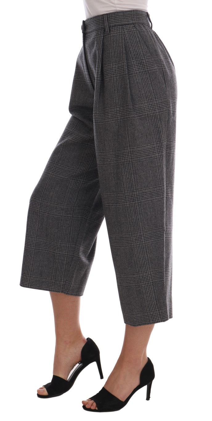 Pantalon Capri élégant en laine à carreaux gris Dolce & Gabbana