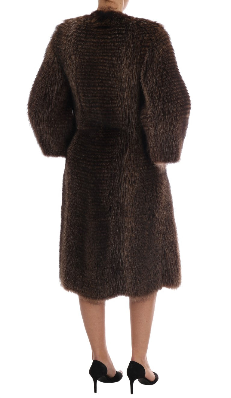 Dolce & Gabbana élégant manteau mi-long en fourrure de raton laveur marron