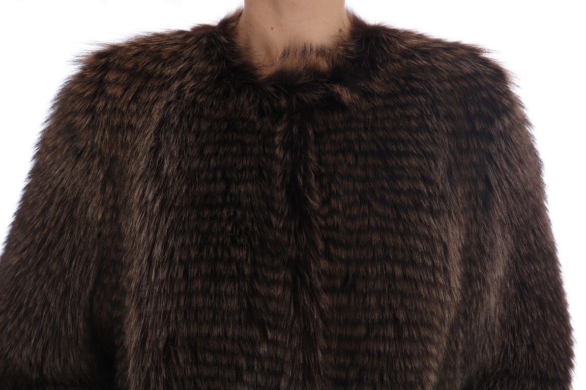 Dolce & Gabbana élégant manteau mi-long en fourrure de raton laveur marron