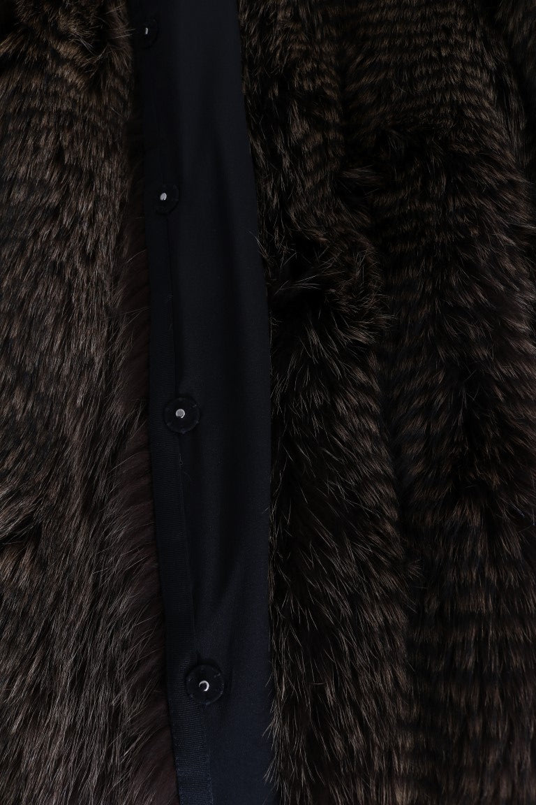 Dolce & Gabbana élégant manteau mi-long en fourrure de raton laveur marron