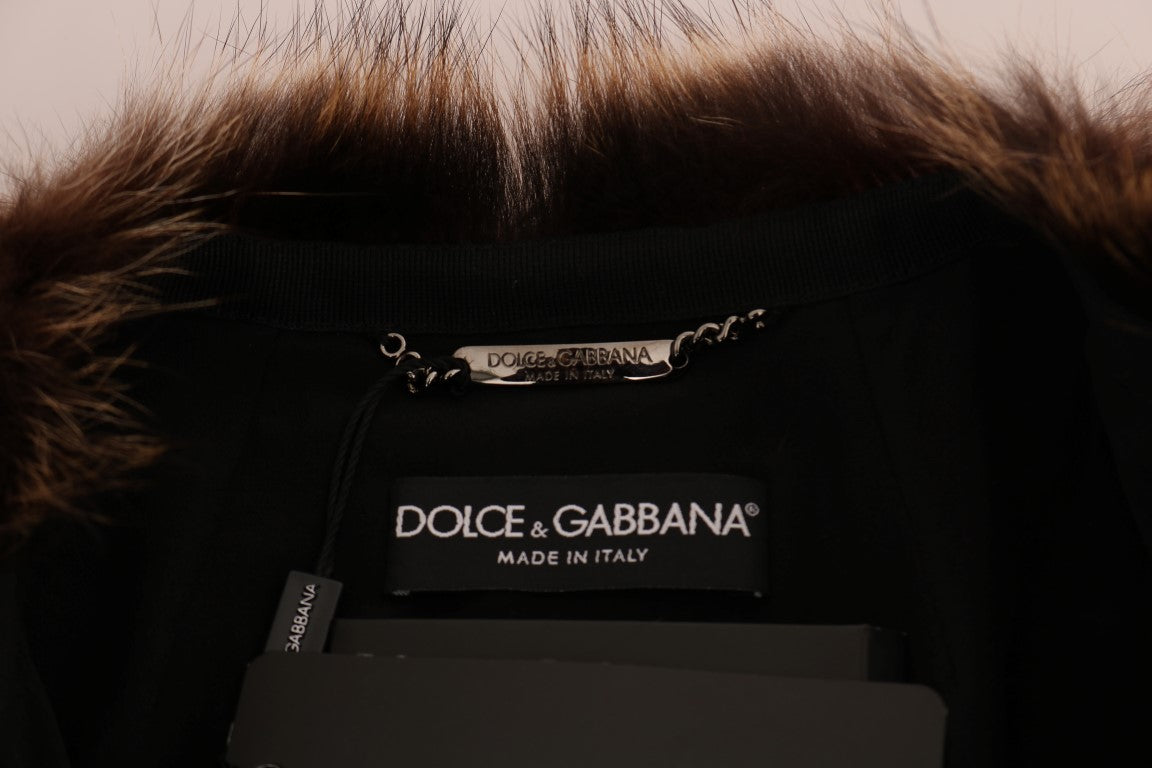 Dolce & Gabbana élégant manteau mi-long en fourrure de raton laveur marron