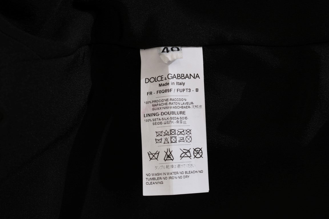 Dolce & Gabbana élégant manteau mi-long en fourrure de raton laveur marron
