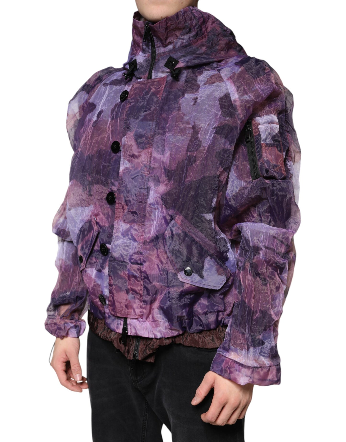 Dolce & Gabbana Purple Camouflage Hooded Men Blouson Jacket by Dolce & Gabbana